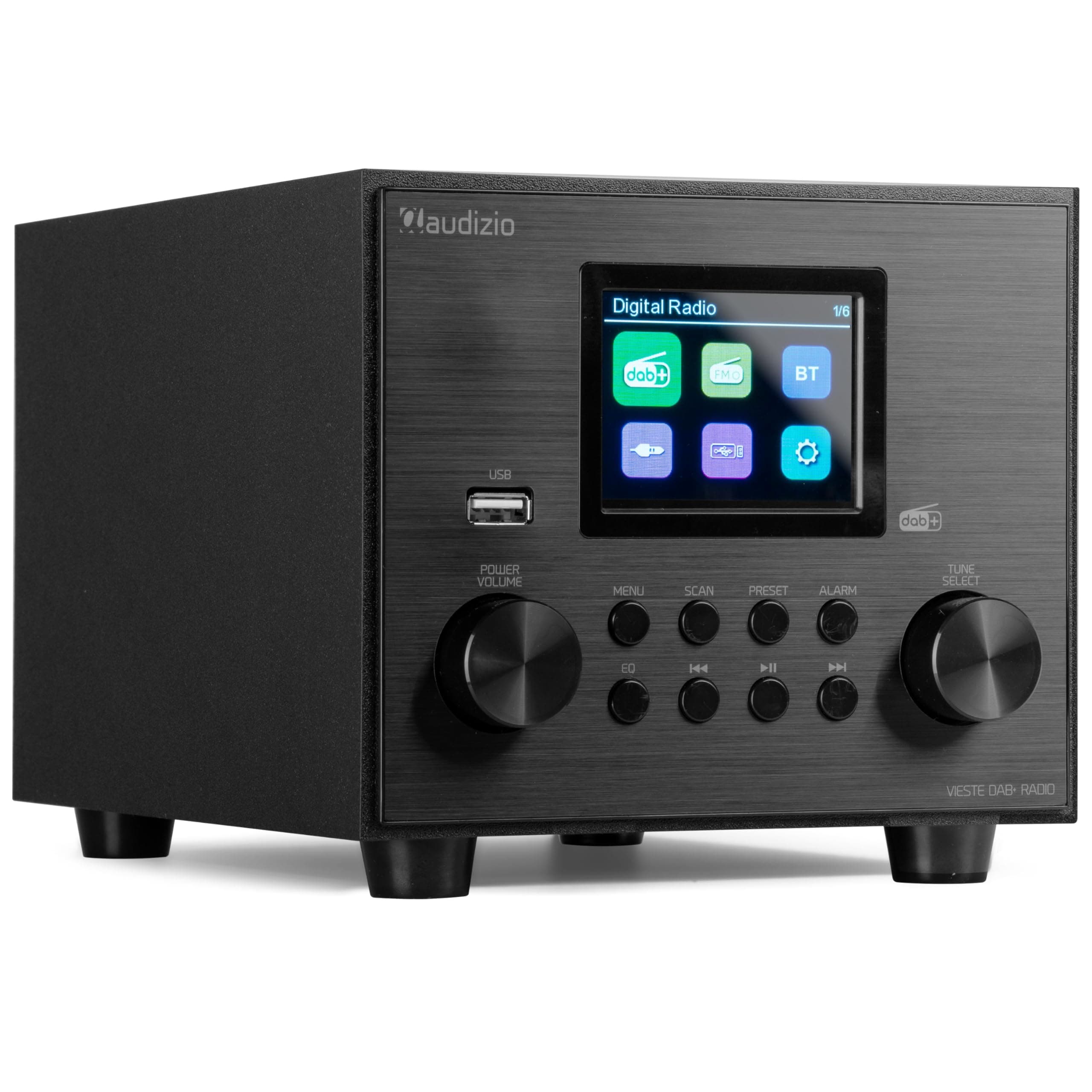 Audizio Vieste - DAB Radio mit Bluetooth, Digitalradio, 60 Watt Lautsprecher, DAB Plus Radio mit USB Anschluss, FM & UKW, Weckerfunktion, 20 Speicherplätze, Auto-Suchlauf, Küchenradio DAB mit Display Schwarz Angebot bei HelloDeals