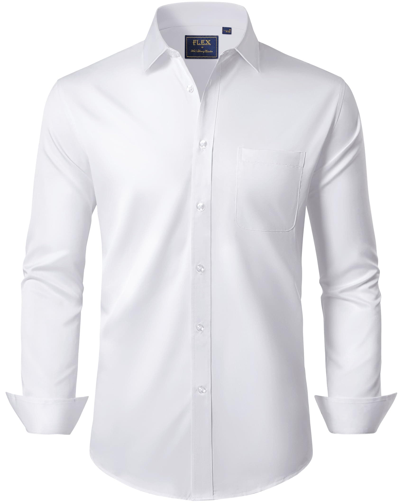 J.VER Hemd Herren Langarm Regular Fit Herrenhemd Stretch Freizeithemden Hemden Bügelleichtes Hochzeit Businesshemden mit Tasche L Weiß Angebot bei HelloDeals