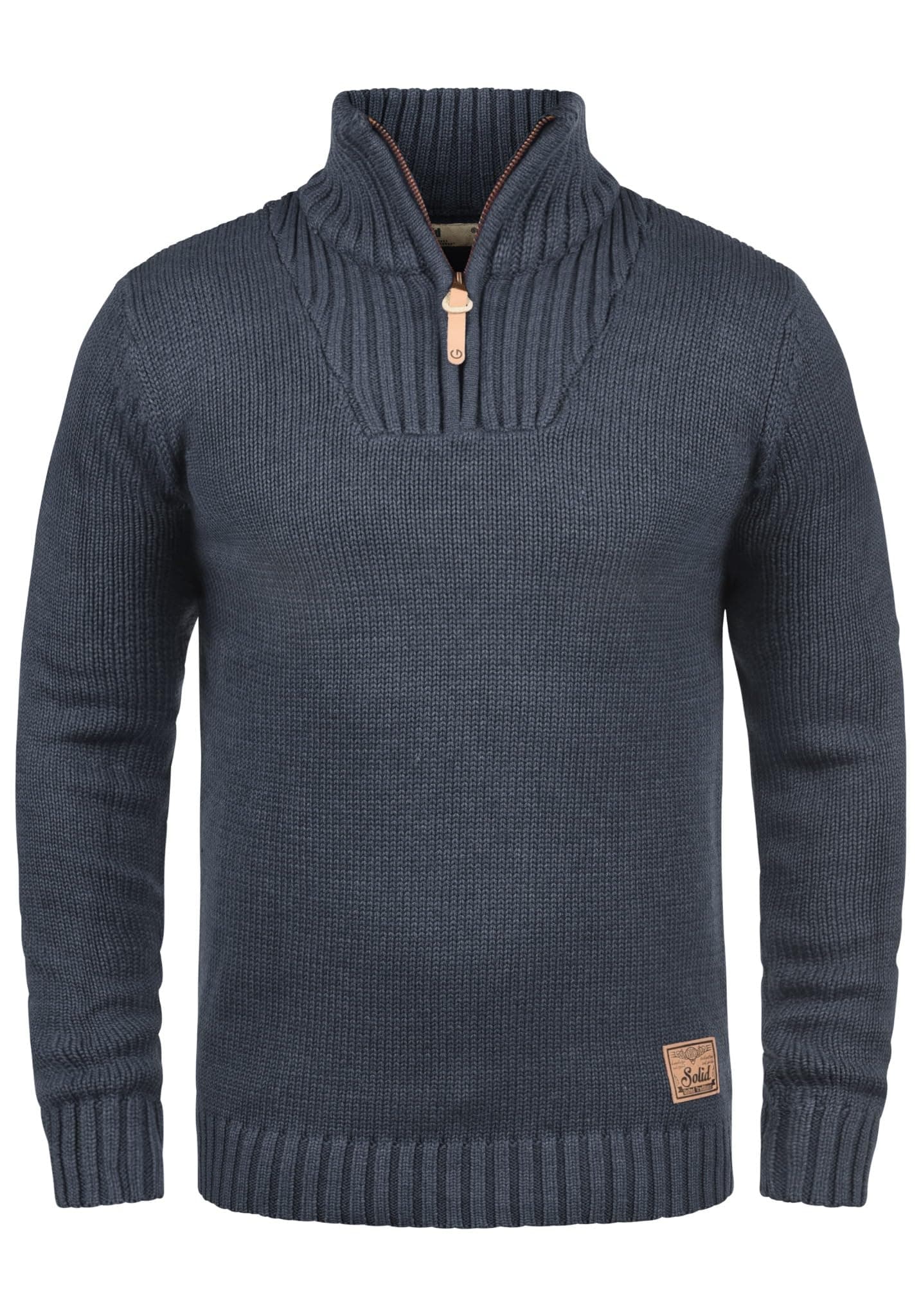 !Solid SDPetro Herren Strickpullover Troyer Grobstrick Pullover mit Troyerkragen Rippbündchen Label-Details Baumwollmischung Regular fit S Insignia Blue Melange (8991) Angebot bei HelloDeals