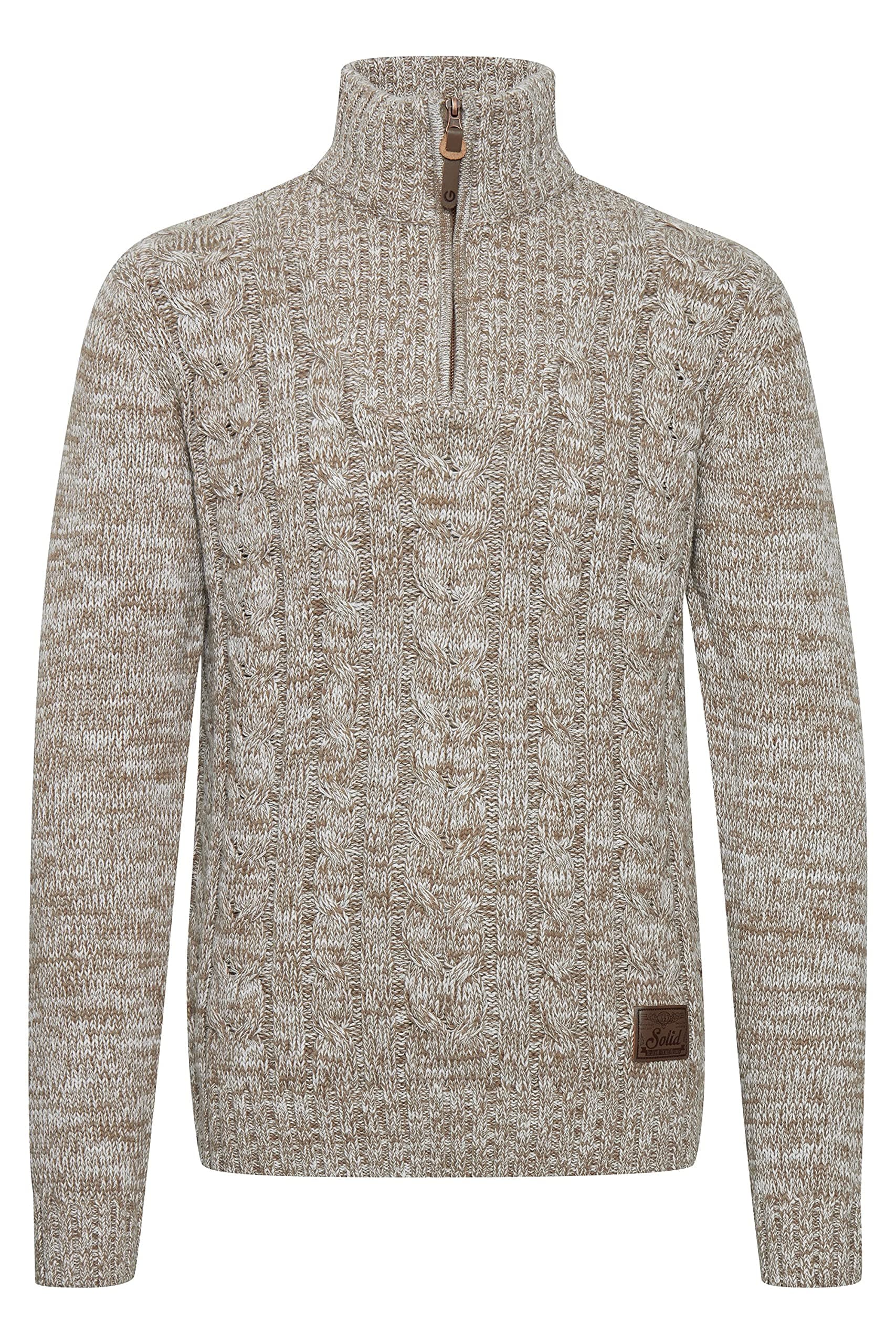 !Solid SDPankraz Herren Strickpullover Troyer Grobstrick Pullover mit Zopfstrickmuster Reißverschluss 100% Baumwolle Regular fit L Dune (5409) Angebot bei HelloDeals