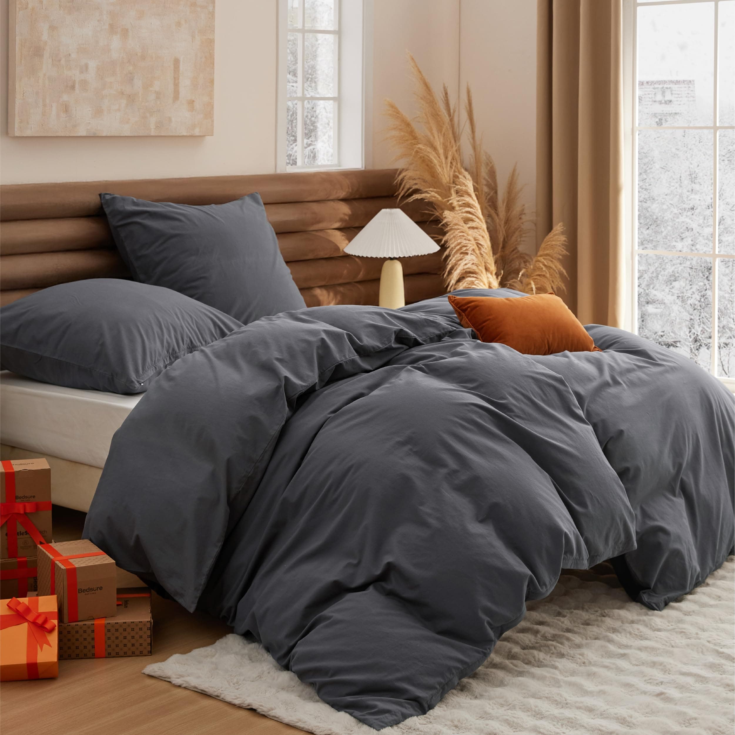BEDSURE Bettwäsche 135x200 Baumwolle 4teilig - Bettwäsche-Sets Anthrazit Bettbezug 2er Set mit 2 Kissenbezüge 80x80 cm, Ähnliche Textur wie Washed Leinen, Oeko-TEX Bedding Grau mit Reißverschluss 135 x 200 cm 4 teilig Anthrazit Angebot bei HelloDeals
