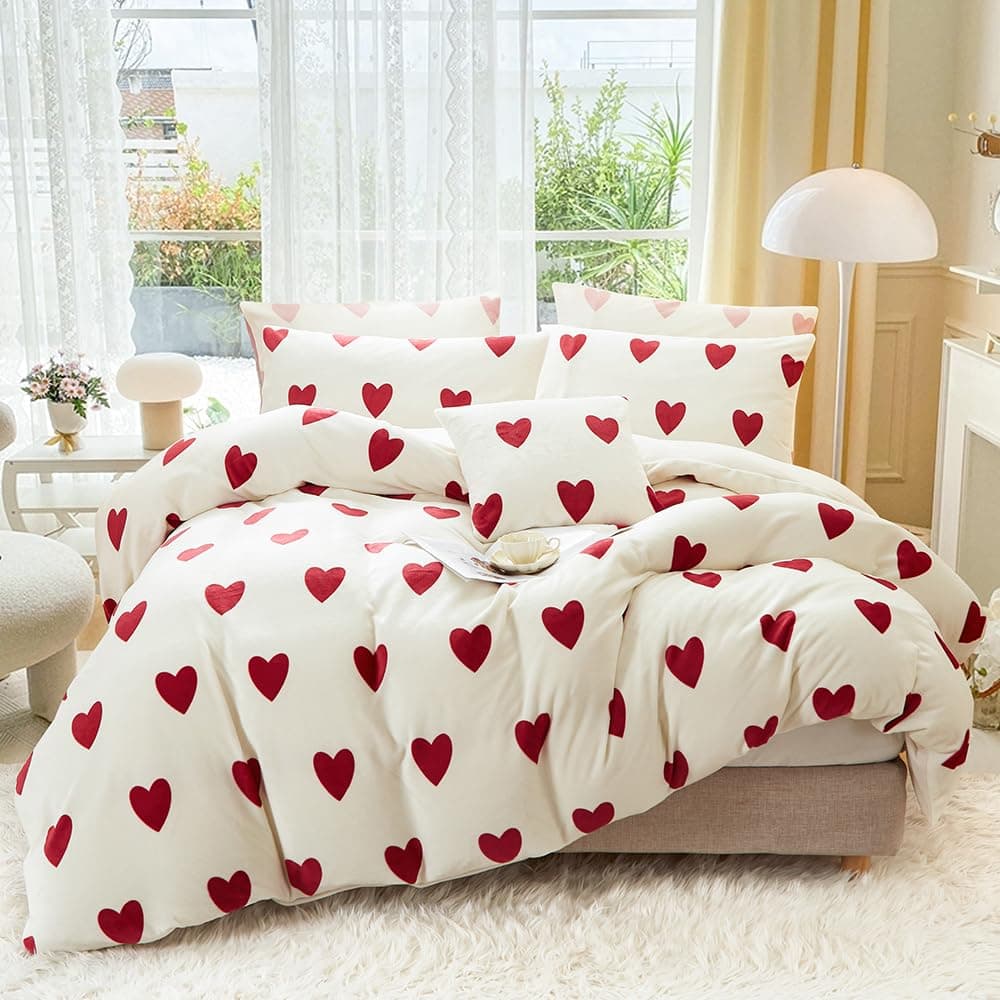 Flanell Bettwäsche 135x200 Herzen Rot Weiß Winter Biber Plüsch Wende Winterbettwäsche 2teilig, Warme Flauschig Cashmere Touch Bettbezug und 1 Kissenbezug 80x80 mit Reißverschluss Rot Herz 135x200+80x80cm Angebot bei HelloDeals
