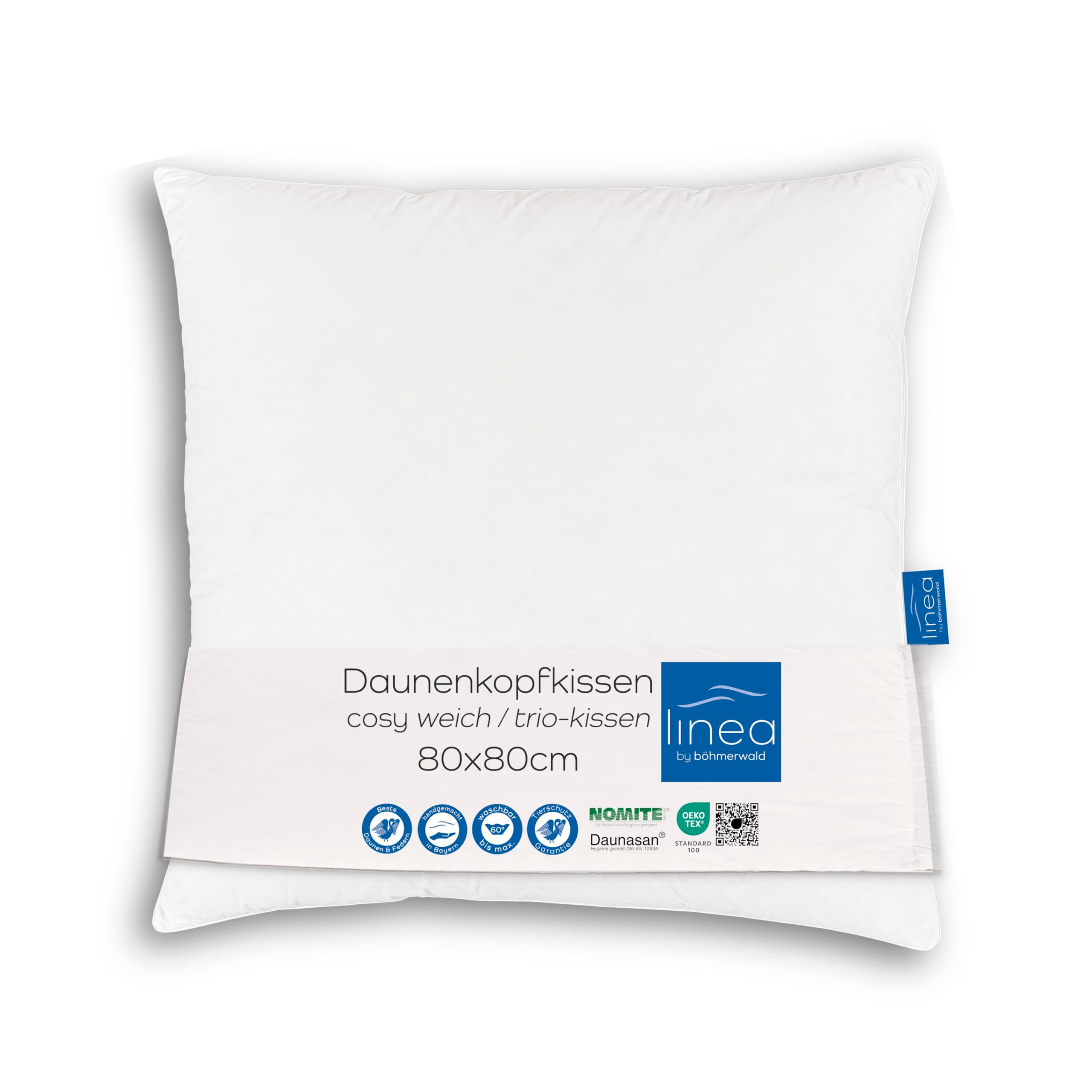 LINEA by böhmerwald - cosy - 3 Kammer-Kopfkissen weich, 80 x 80, Innen:100% Federn, Äußere Kammern:90% Daune/10% Feder, Allergiker geeignet, waschbar bis 60°C, in Deutschland produziert 80 x 80 cm Stützkomfort weich Angebot bei HelloDeals