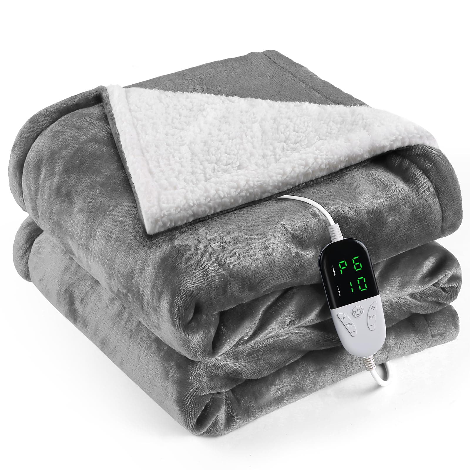 Heizdecke mit Abschaltautomatik, 133 x 155cm 10-Stunden-Timer und 6 Heizstufen, Wärmedecke Elektrisch- Mit Digitaler Fernbedienung, Maschinenwaschbar,Heated Blanket Grau 133*155cm Grau Angebot bei HelloDeals