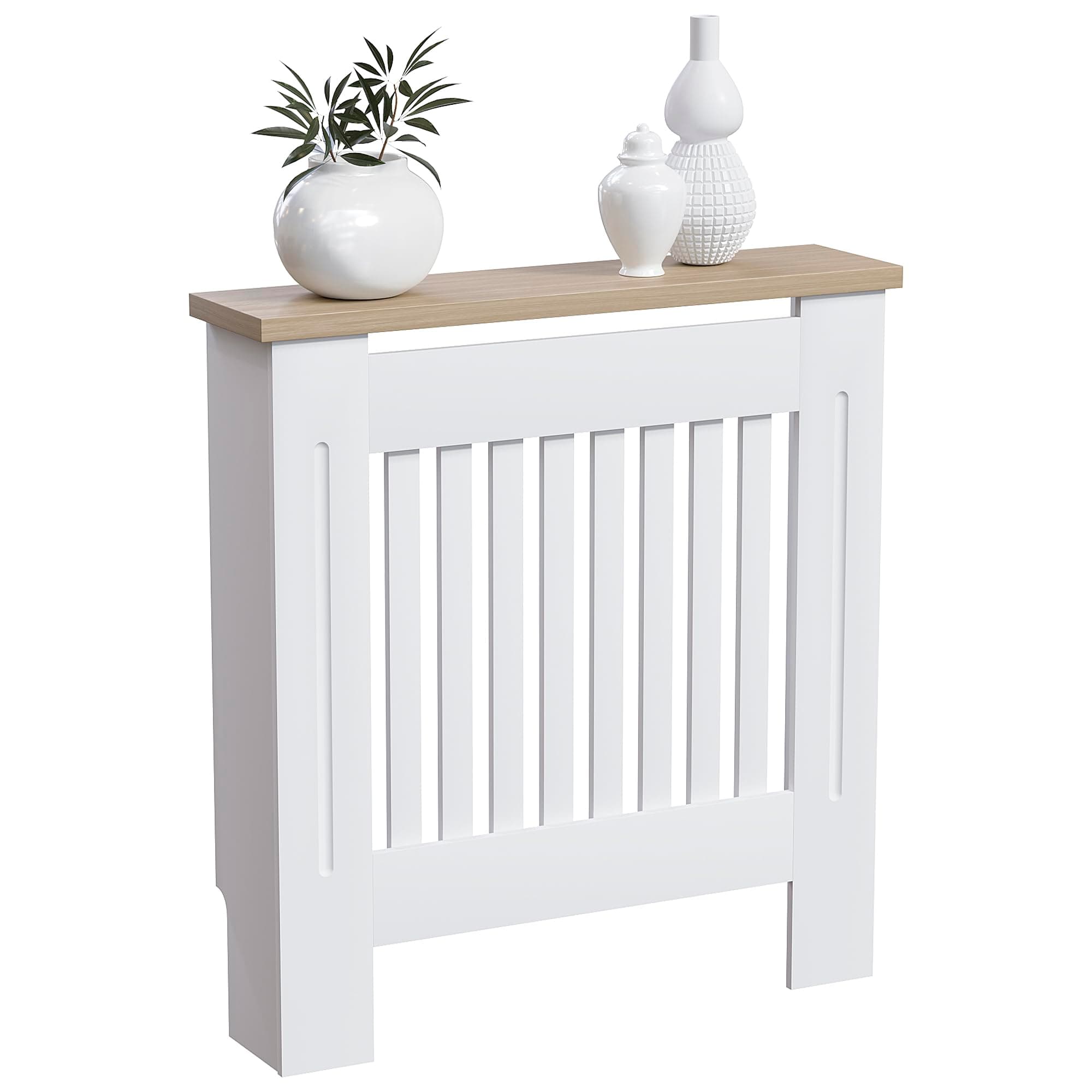 Vida Designs Arlington Heizkörperabdeckung, modern, weiß lackiert, MDF-Schrank, Lamellen, Rillen, oberes Regal aus Holz, klein Angebot bei HelloDeals