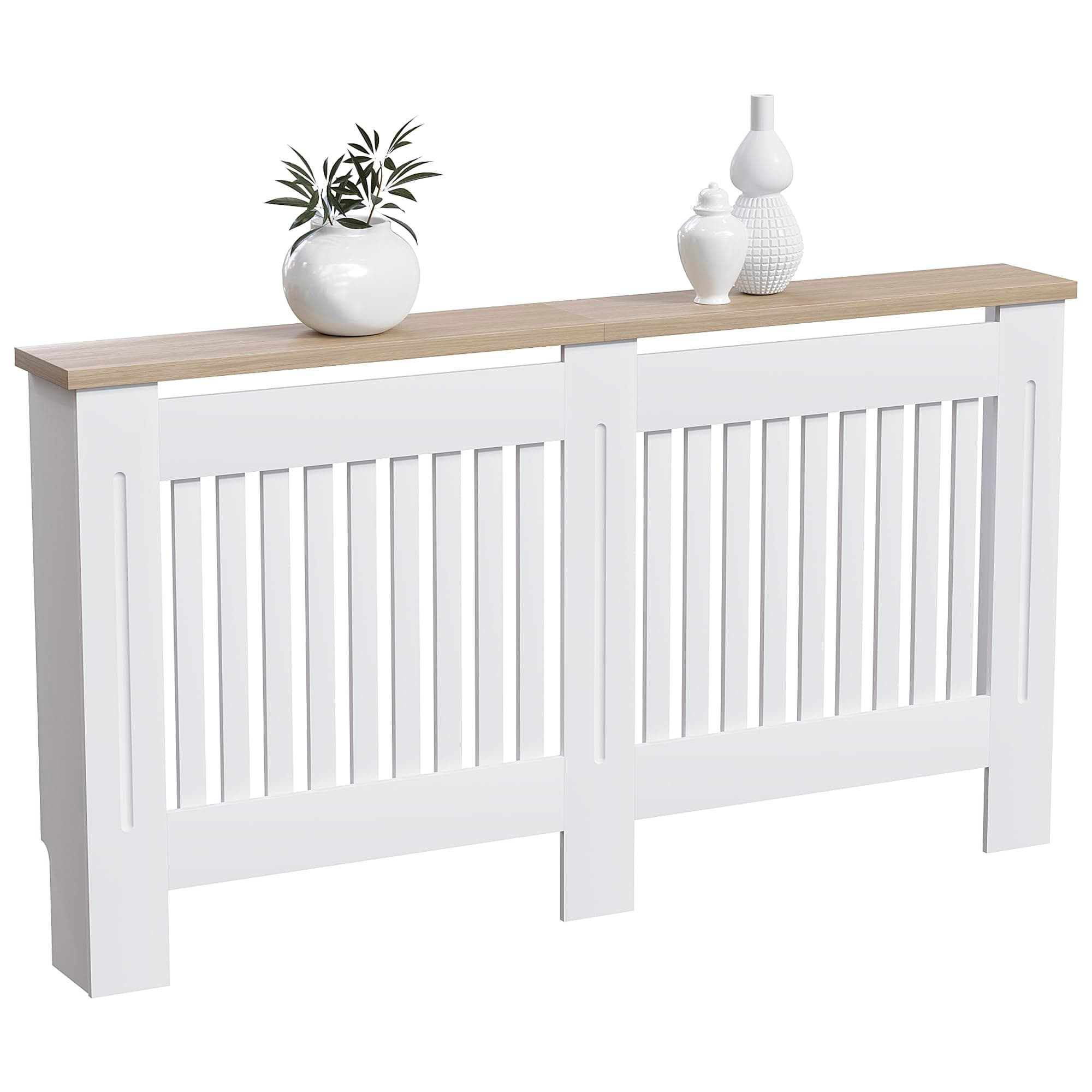 Vida Designs Arlington Heizkörperabdeckung, modern, weiß lackiert, MDF-Schrank, Lamellen, Rillen, oberes Regal aus Holz, groß Angebot bei HelloDeals
