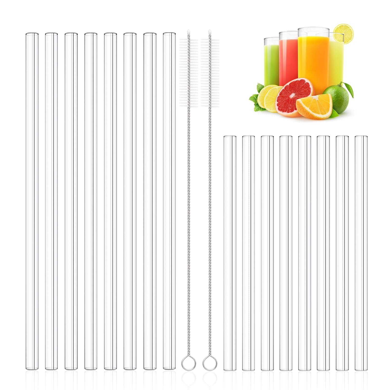 16 Stücke Glasstrohhalme spülmaschinenfest, dünne Trinkhalme wiederverwendbar Angebot bei HelloDeals