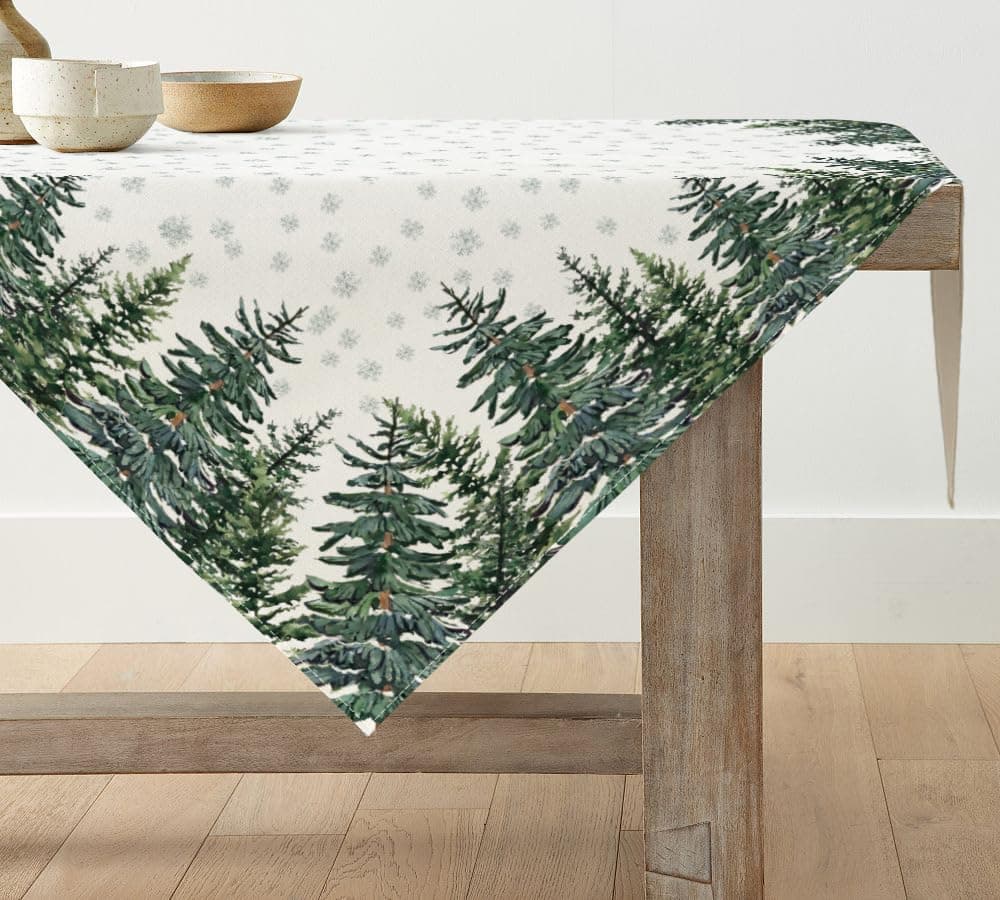 Artoid Mode Kiefern Schneeflocken Weihnachten Tischdecke, Saisonnal Tischwäsche Winter Küche Tisch Dekoration Drinnen Urlaub Party Dekor 85x85 cm 85 x 85 cm (Quadratisch) Beige Angebot bei HelloDeals