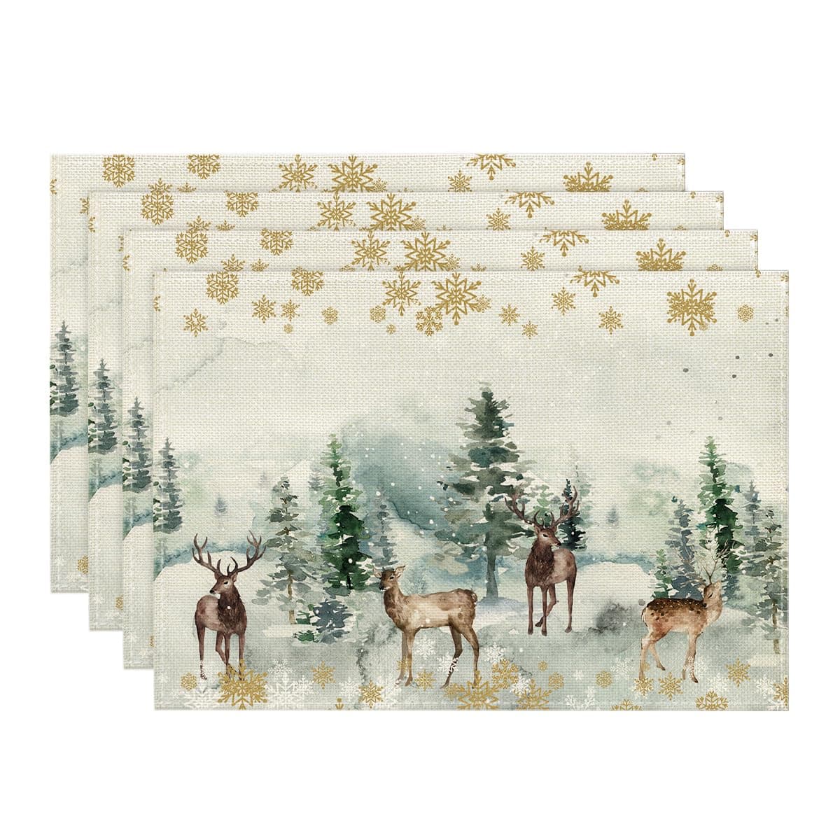 Artoid Mode Kiefern Elch Schneeflocken Weihnachten Platzsets 4er Set, 30x45cm Winter Urlaub Bankett Tischsets Platzdeckchen Küche Party Deko 30 x 45 cm Grün Angebot bei HelloDeals