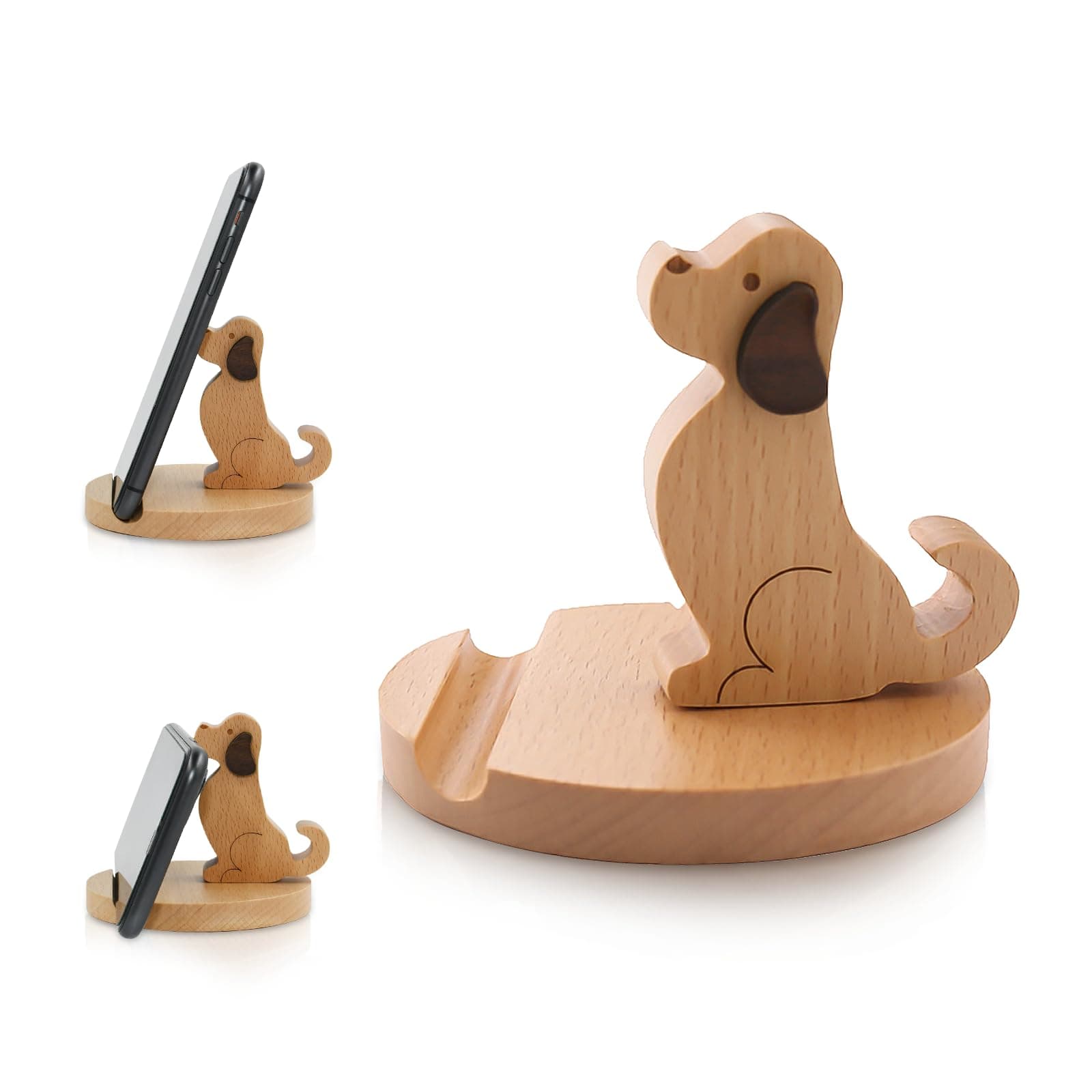 Esoes Tier-Handy-Ständer, Holz-Handy-Halterung, Niedlicher Desktop-Telefonhalter, Tier-Tablet-Halter, Smartphone-Ständer, Kreative Tischdekoration (Welpen) Angebot bei HelloDeals
