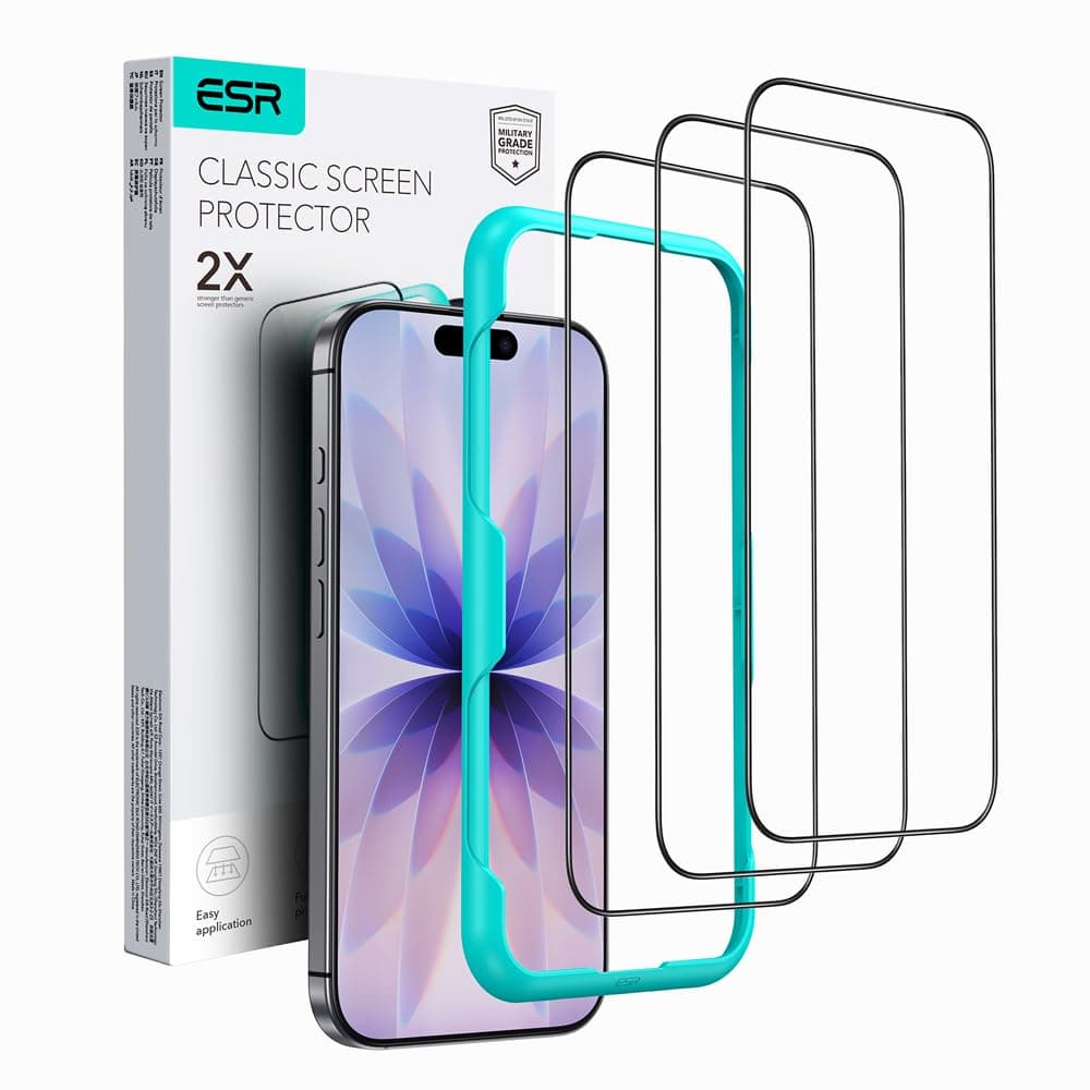 ESR für iPhone 17 und iPhone 16 Pro für Panzerglas, Displayschutzfolie 3 Stück, gehärtete Glasfolie mit einfachem Befestigungswerkzeug, 9H Härte, Vollbildschirm Schutzfolie iPhone 17/16 Pro, HD klar iPhone 17/iPhone 16 Pro Displayschutz x3 Angebot bei HelloDeals