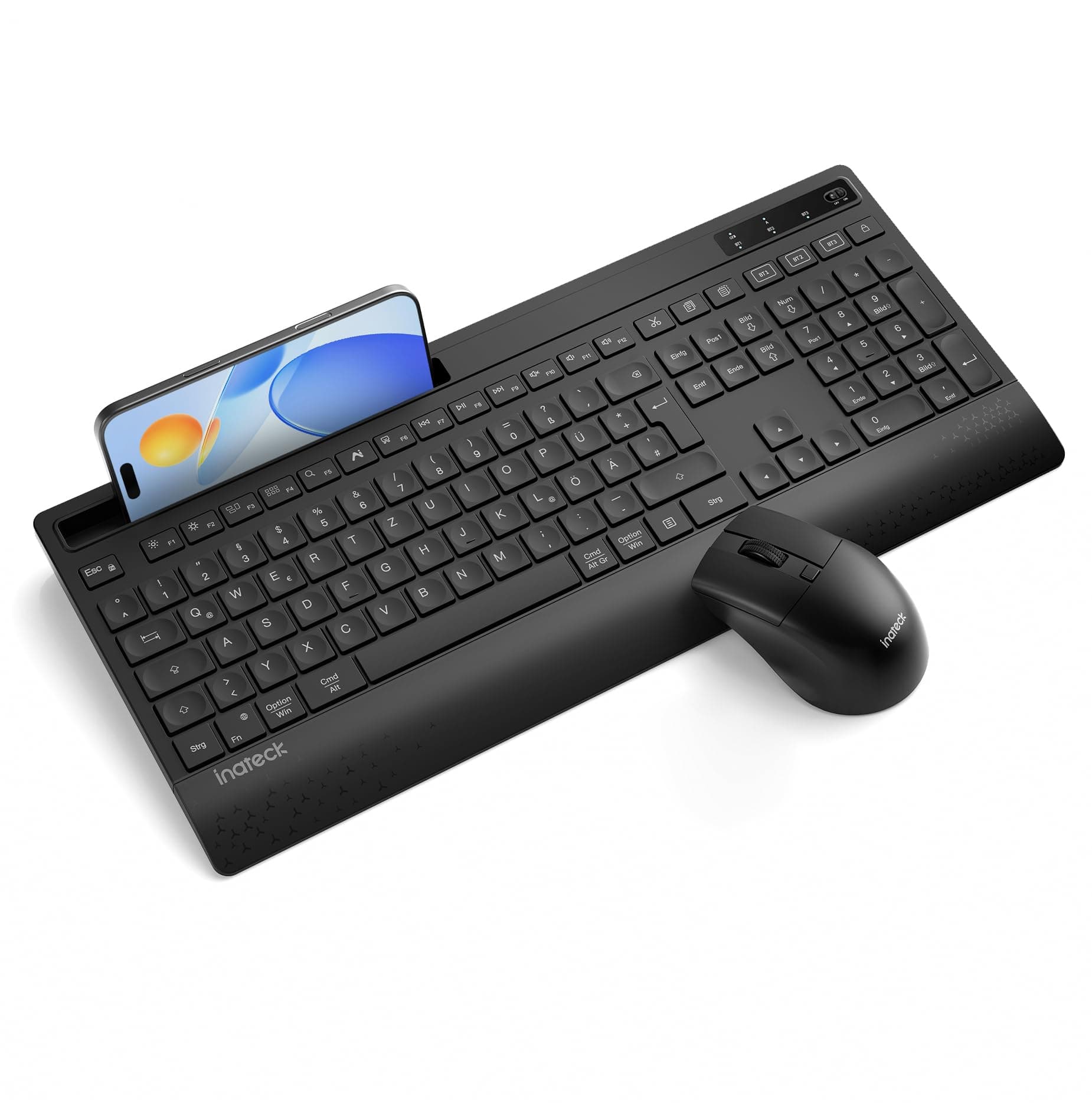 Inateck Tastatur Maus Set Kabellos,Funktastatur QWERTZ in voller Größe,3 Bluetooth,mit Handballenauflage, KI-Function, Geräuschlos Tastatur für Mac, Windows, Laptop, PC,Smart TV,KB06006 Angebot bei HelloDeals
