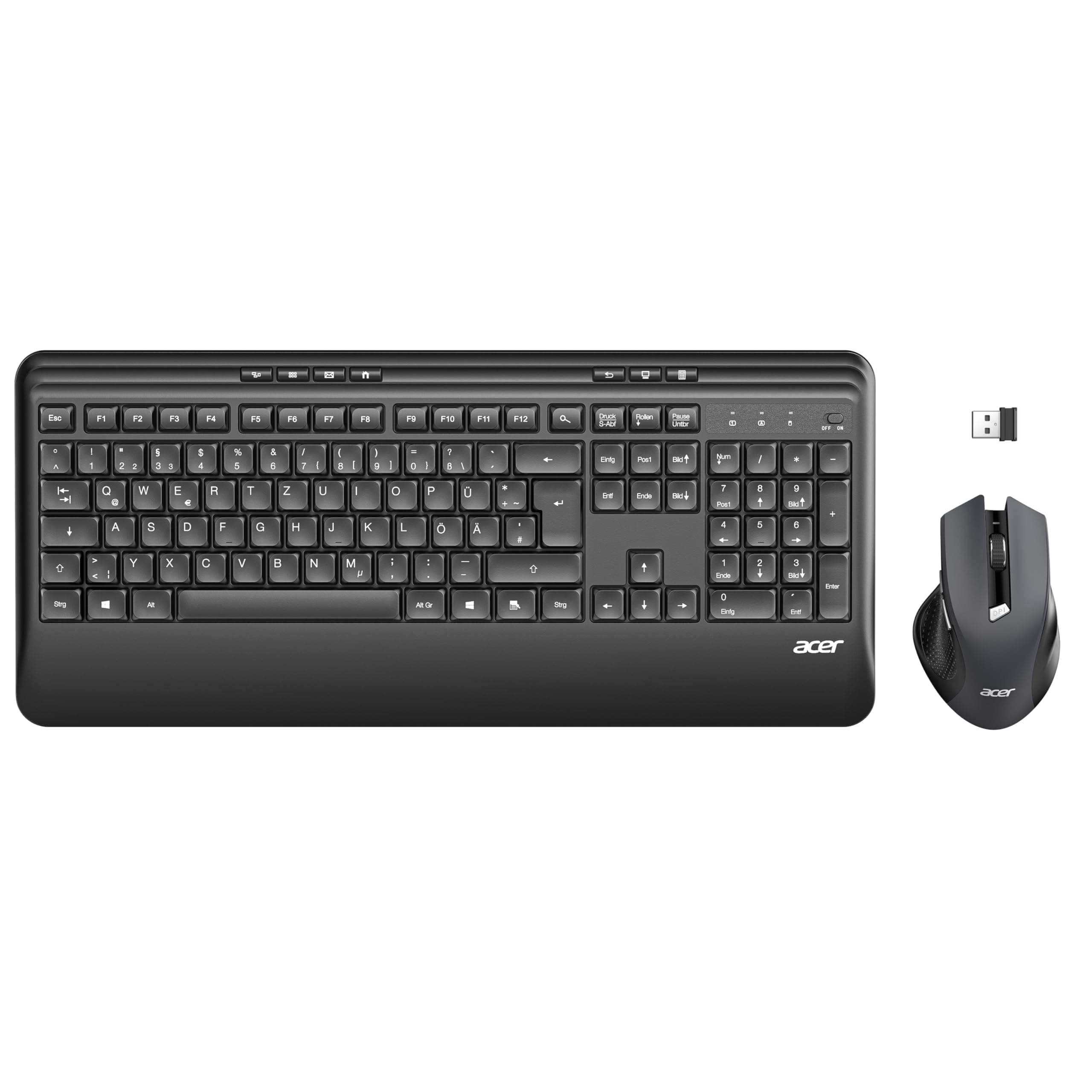 acer Tastatur Maus Set Kabellos, 2.4 GHz, Ergonomische Tastatur und Maus Combo in Voller Größe mit Handgelenkauflage, USB-Empfänger 2 in 1, Multimedia-Hotkeys für PC, Laptop - Deutsches Layout Angebot bei HelloDeals