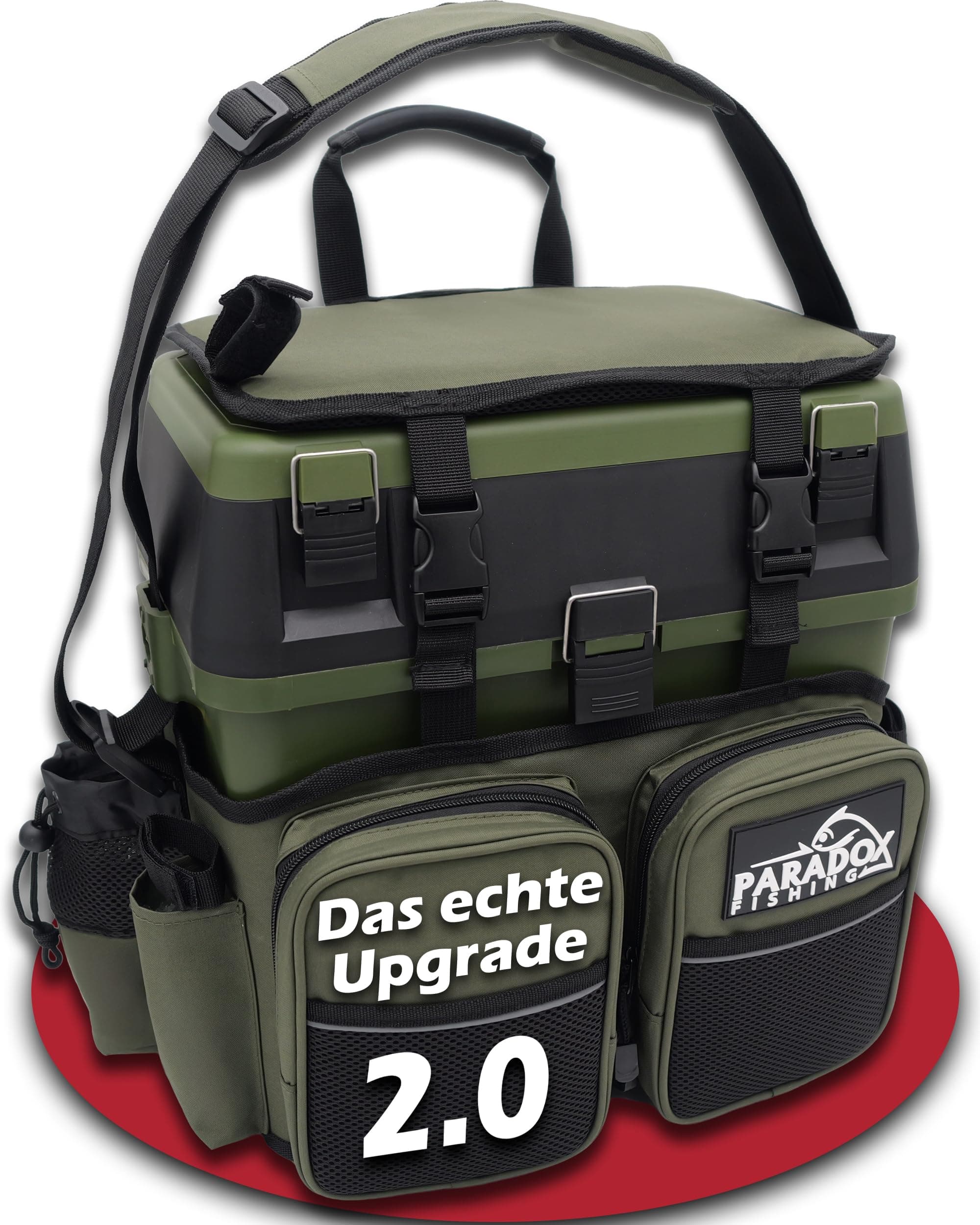 Multifunktions-Sitzkiepe I Angelrucksack I Angeltasche Angelkoffer mit Sitz Angelkoffer- viel Platz für Angelzubehör (schwarz/grün) Angebot bei HelloDeals
