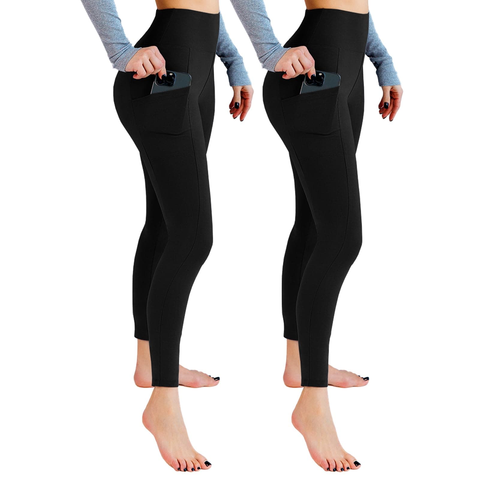 2er Pack Sport Leggings Damen High Waist Sporthose Damen Mit Taschen Gym Leggings Blickdicht für Sport Yoga 2 Pack Schwarze L-XL Angebot bei HelloDeals