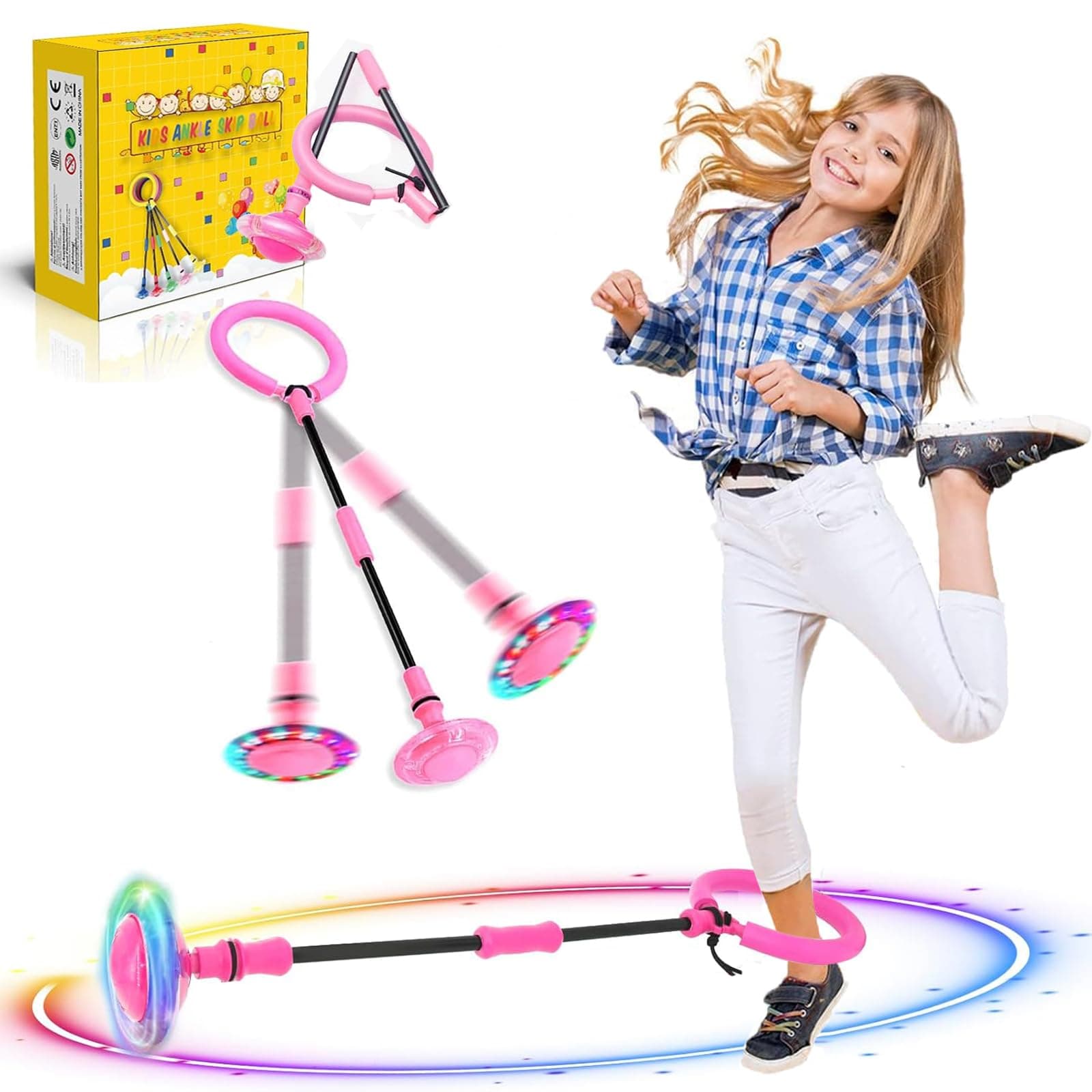 Kinder Blinkender Springring, Sport Sprungball,Faltbarer Flash Jumping Ball,Geeignet Für Geschicklichkeitsspiele Für Kinder Oder Erwachsene Jungen Mädchen 5-13 Jahre Ostern Geschenke(Rosa) Angebot bei HelloDeals