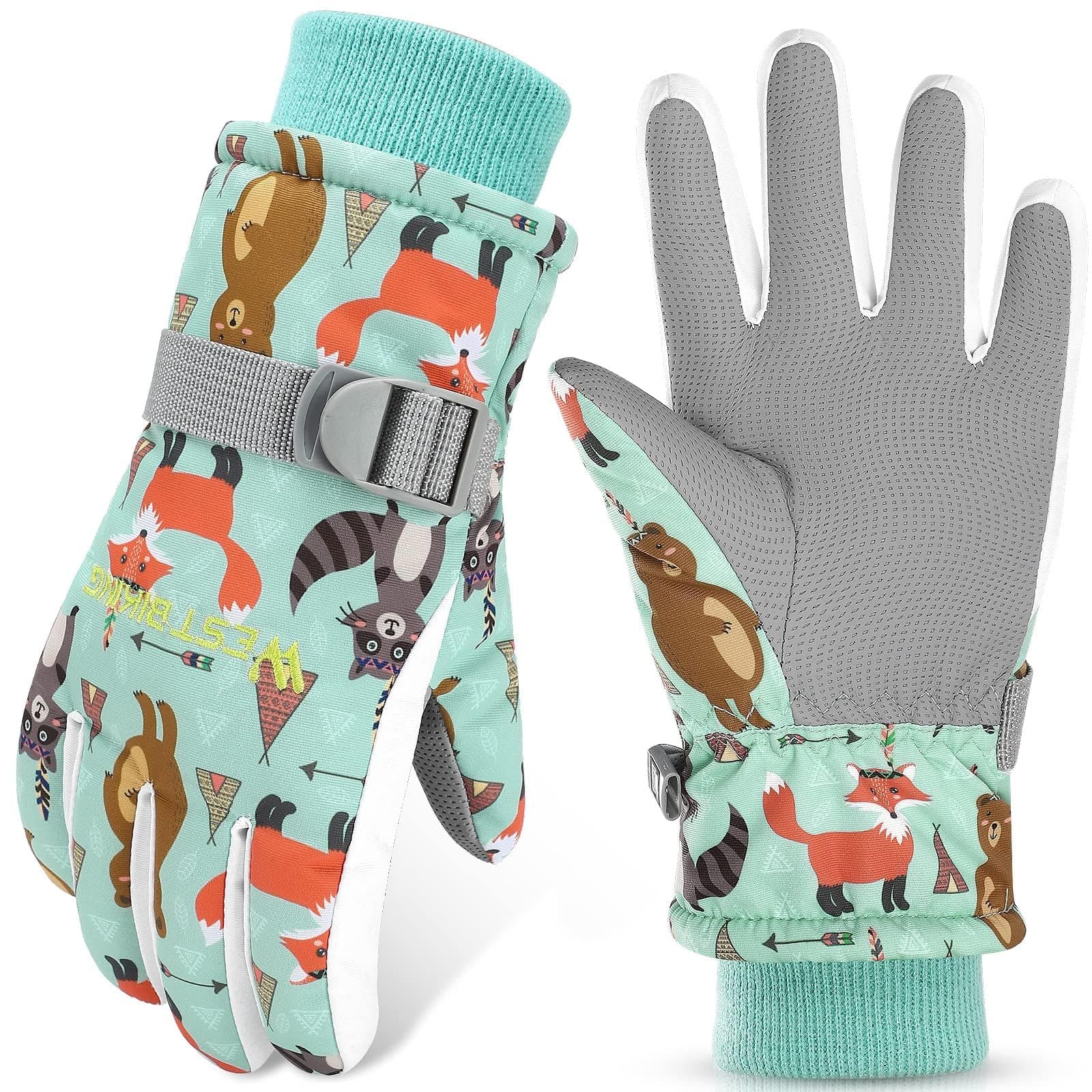 WESTGIRL Kinder Winterhandschuhe Winddicht Warme Skihandschuhe Thermofleece Wasserabweisend Schnee Cartoon kinderhandschuhe Outdoor Snowboarding Radfahren Handschuhe für 3-12 Kinder Jungen Mädchen S(4–6 Jahre) Grün Angebot bei HelloDeals