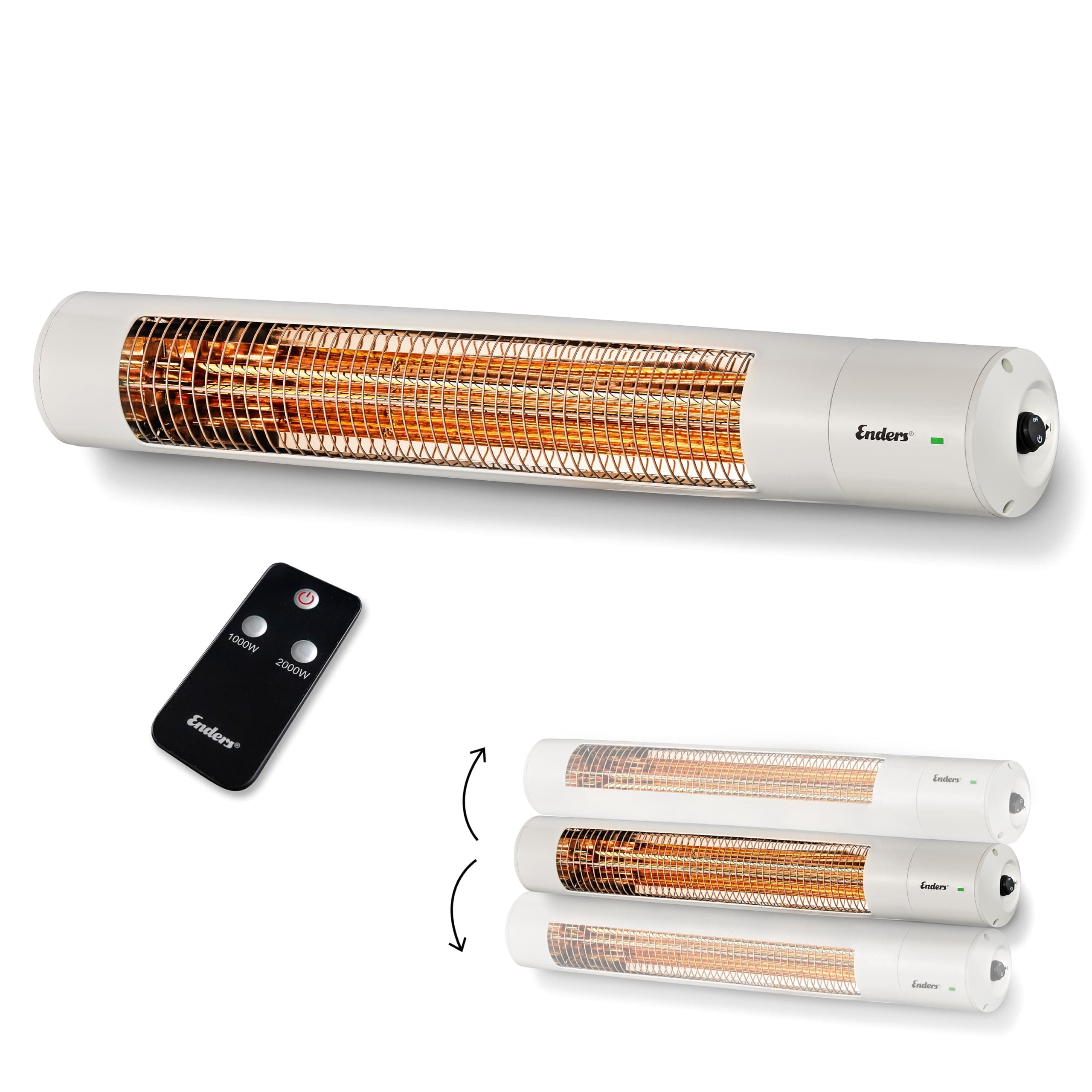 Enders Wandheizstrahler Oxeo White, Elektrostrahler, Heizpilz, Halogenstrahler, Infrarot-Strahlungswärme, 3 Leistungseinstellungen bis 2.000 W, Fernbedienung und Wandhalterung, Neigungswinkel #49286 Angebot bei HelloDeals