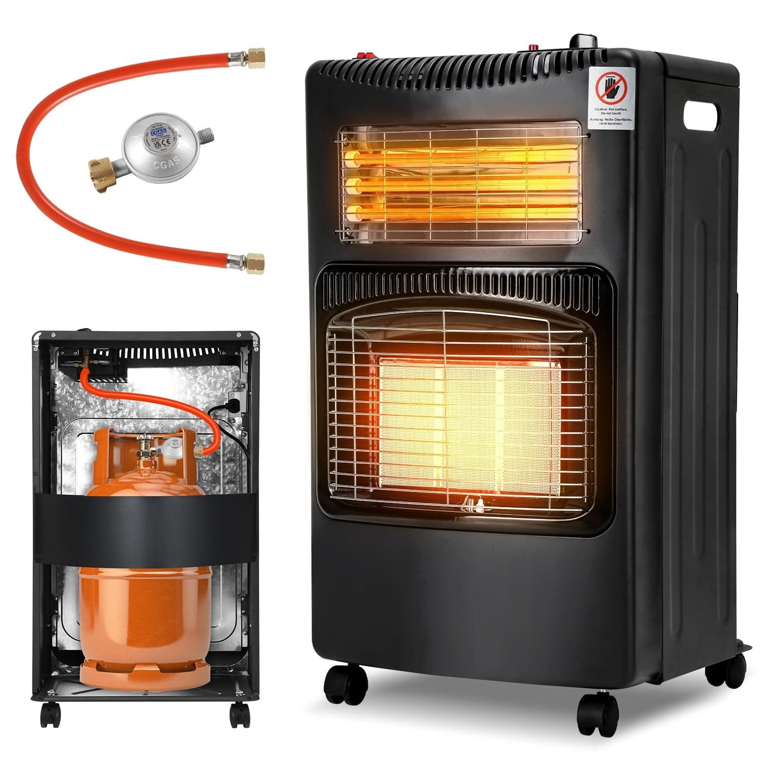 Gasheizer 4200W & Elektroheizung 1200W, Gasheizung Infrarot Heizstrahler, Heizstrahler Gasheizgerät mit 3 Schutzvorrichtungen, Gasflaschen bis zu 15kg, Gasofen mit Gasdruckregler Gasschlauch Angebot bei HelloDeals