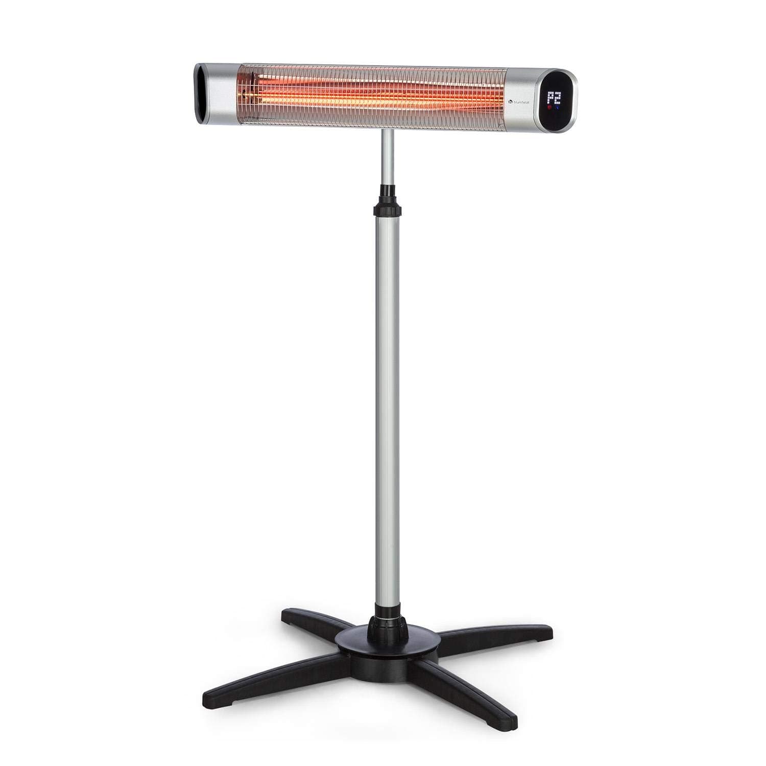 Blumfeldt Dark Wave Infrarotstrahler, Heizstrahler Terrasse, MinimalGlare: Goldbeschichtete Carbonröhre, Standheizstrahler mit 9 Heizstufen, Timer, IP65, Deckenheizstrahler mit 2500 W, silber Stand-Heizstrahler Angebot bei HelloDeals
