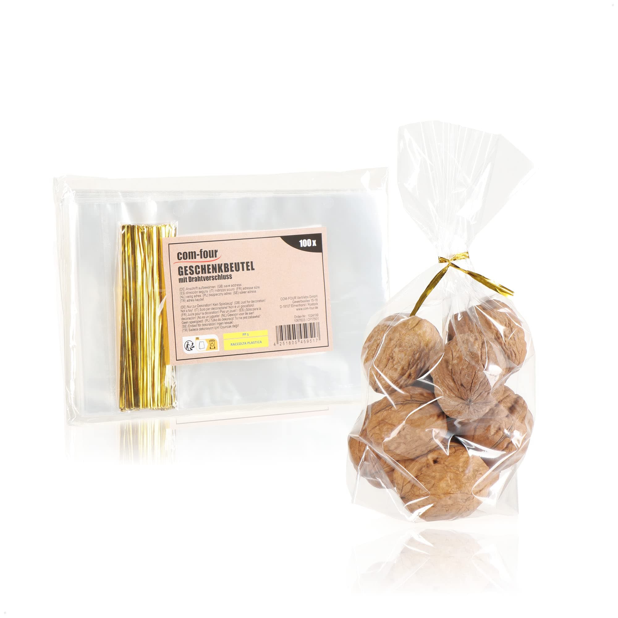 com-four® 100x Klarsicht Beutel - durchsichtige Cellophantüten als Lebensmittelbeutel - Bodenbeutel klar - Klarsichttüte mit Bindestreifen - kleine Tüten für Kekse und Pralinen 115x190mm Transparent - 100 Stück Angebot bei HelloDeals