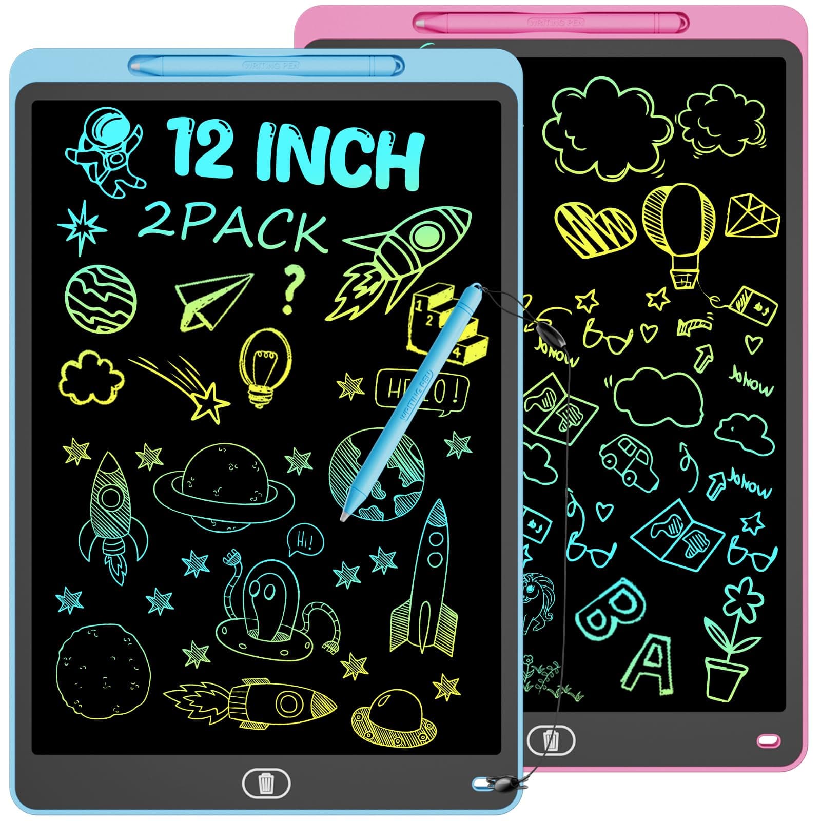 2 Pack LCD Schreibtafel Bunte, 12 Zoll Maltafel für Kinder & Erwachsene, Augenschutz Zeichentafel mit Sperr-& Lösch Tasten, Spielzeug & Geschenke, für Hause, Schule, Reisen - Blau & Rosa Blau, Rosa Angebot bei HelloDeals