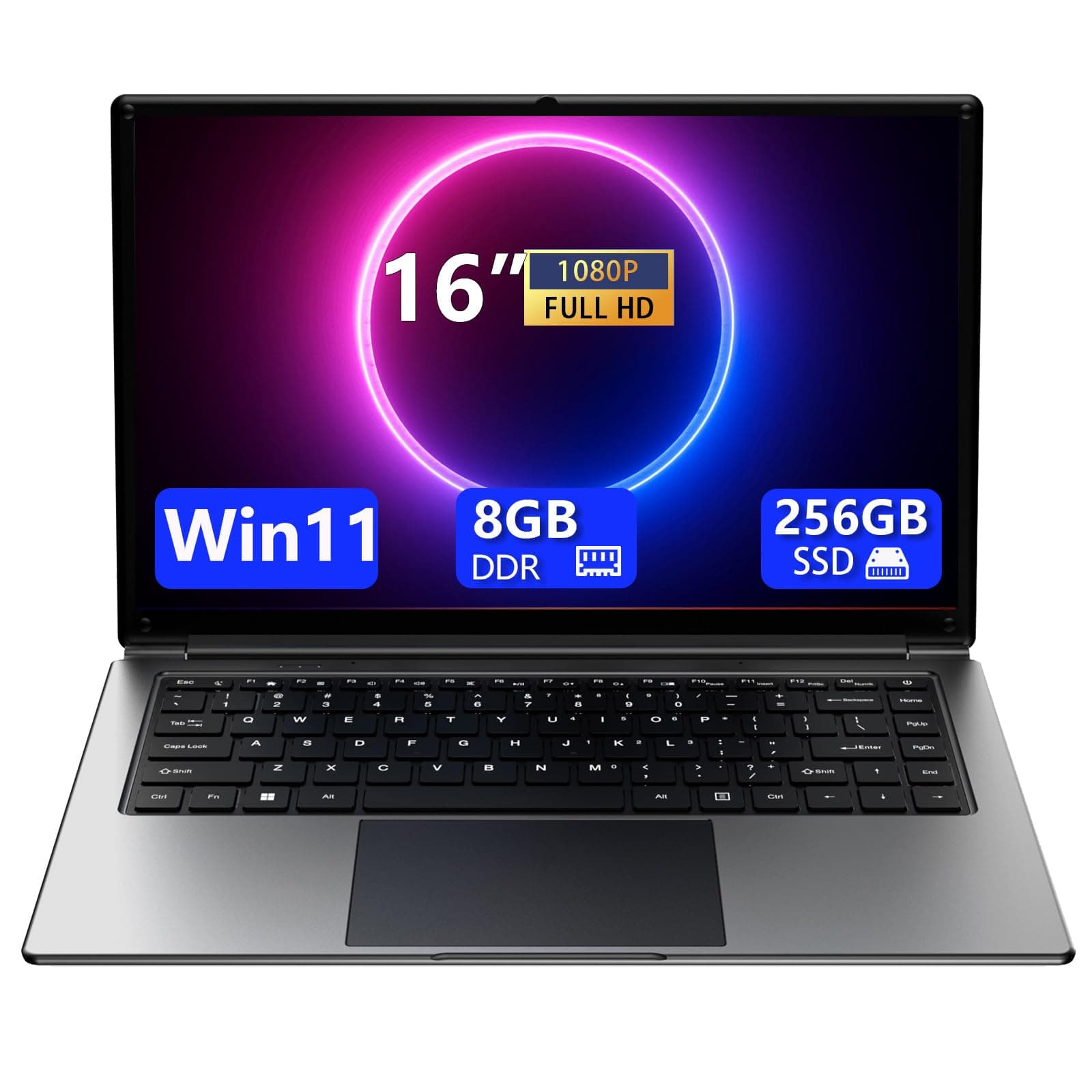 16-Zoll-Laptop, tragbarer Laptop mit 8GB DDR und 256GB SSD,erweiterbar auf 1 TB.Pentium-Quad-Core-Prozessor bis zu 2,64 GHz.9000-mAh-Akku.Mini-HDMI-Schnittstelle.Dualband-WLAN.Webcam.Schlanke Laptops 16Zoll-8GB+256GB