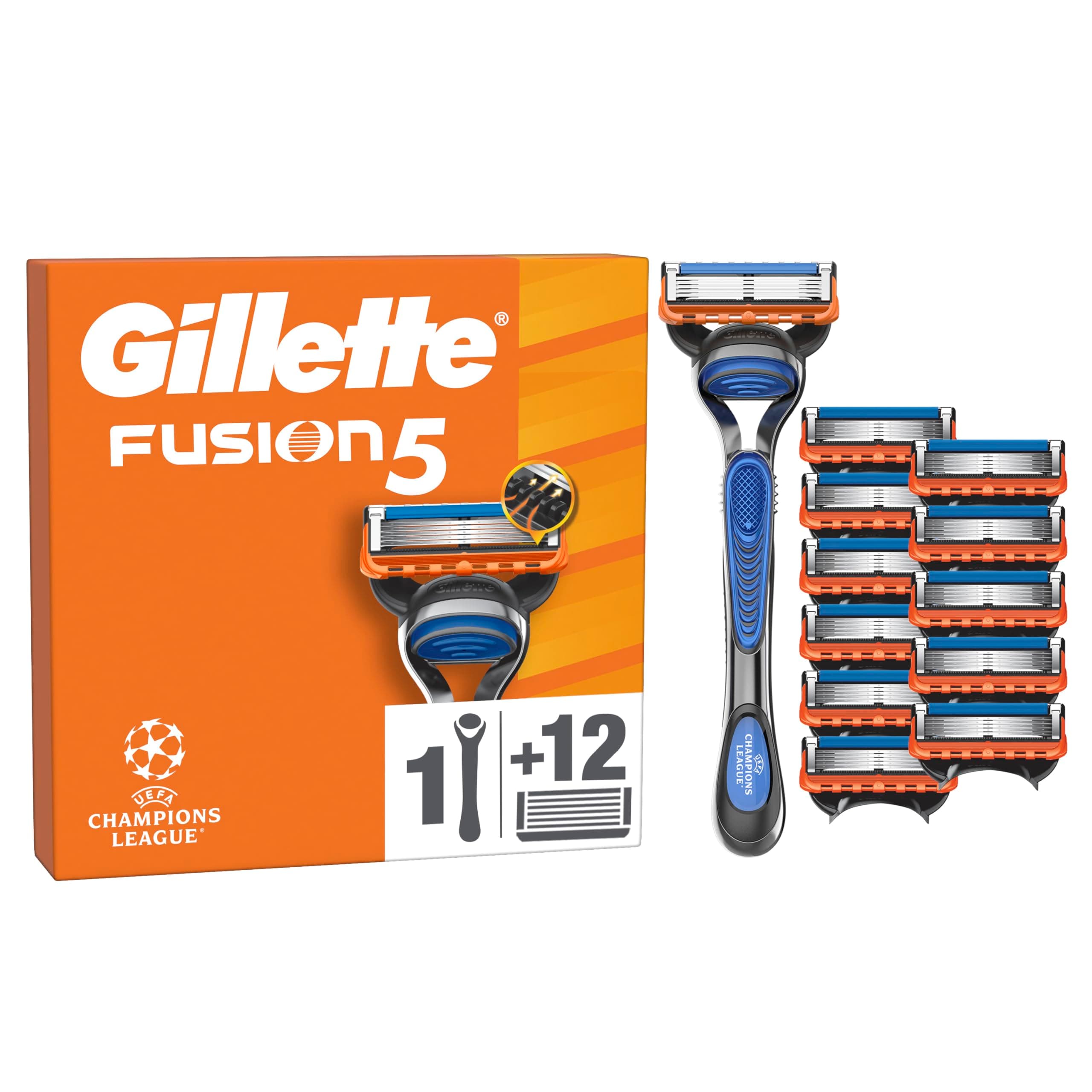 Gillette Fusion5 Rasierer für Männer UEFA Champions League Special Edition, 1 Gillette Rasierer, 12 Ersatzklingen, Mit Gleitstreifen und 5 Klingen für eine gründliche, langanhaltende Rasur Rasierer + 12 Klingen Angebot bei HelloDeals