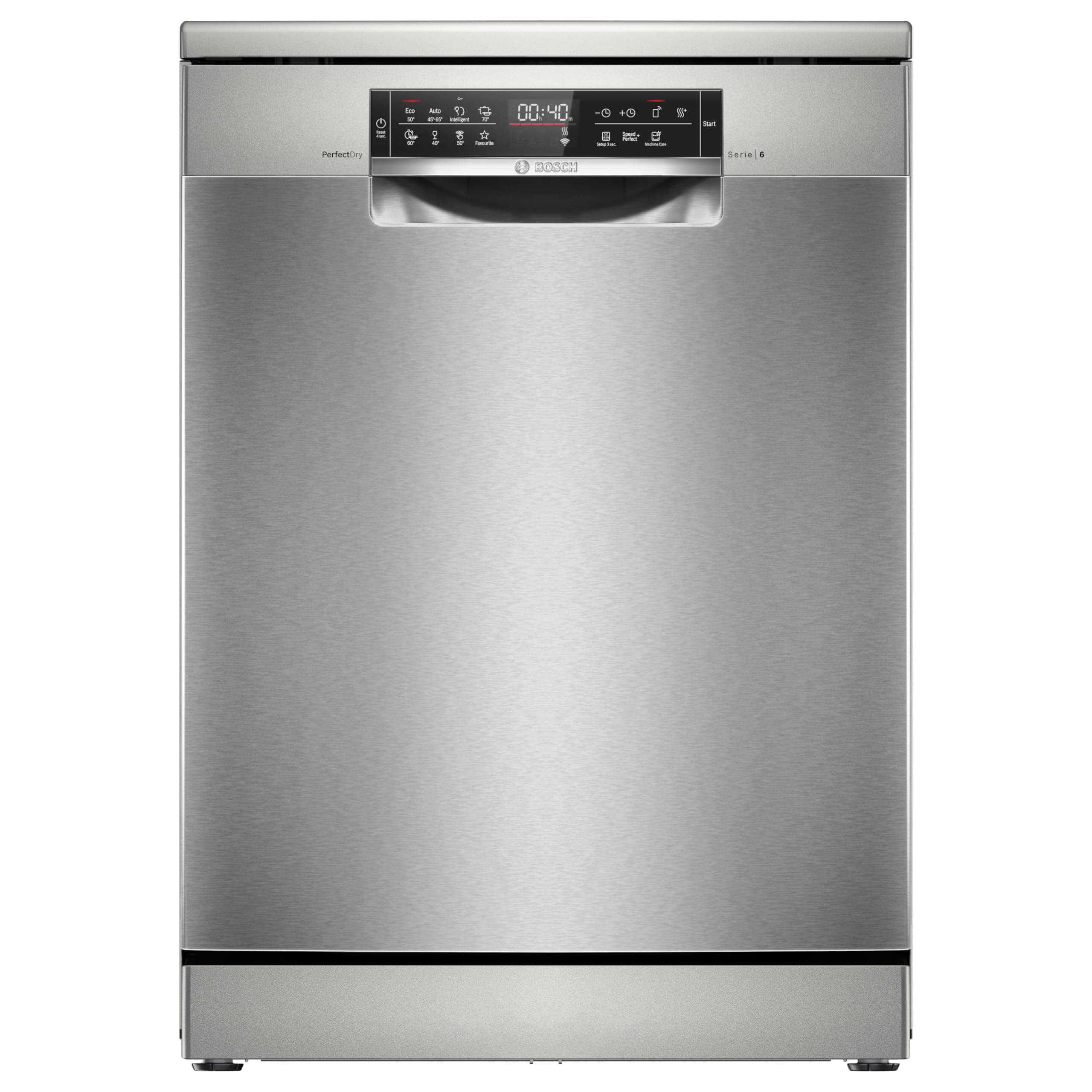 BOSCH SMS6ZCI16E Stand-Geschirrspüler Serie 6, Freistehende Spülmaschine mit Besteckschublade, 60 cm, Home Connect, Intelligent Programm, RackMatic, Silence Programm, Silver Inox Serie 6 EEK B Besteckschublade Angebot bei HelloDeals