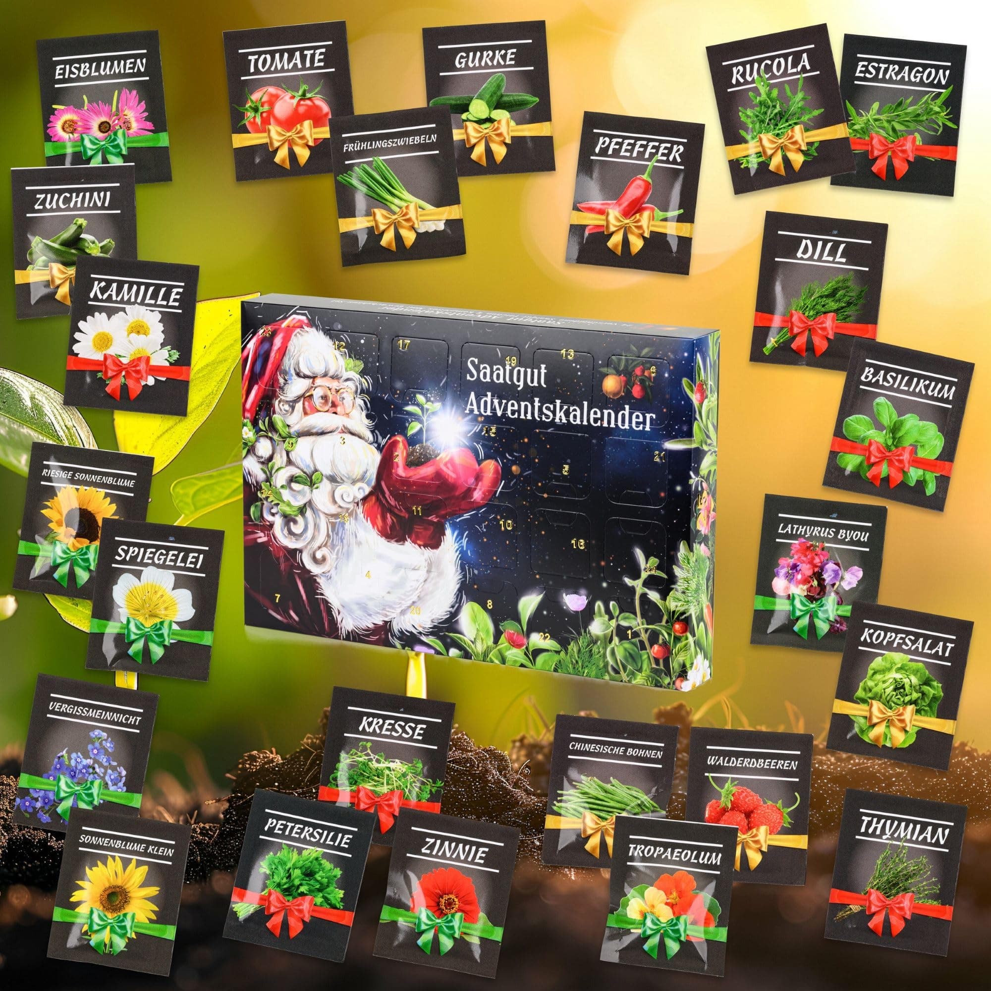 Meine Orangerie - Saatgut Adventskalender 2025 – 24 Überraschungen mit Gemüse-, Blumen- und Kräutersamen inkl. Mini-Gewächshaus, Pflanzstecker und Erde Angebot bei HelloDeals