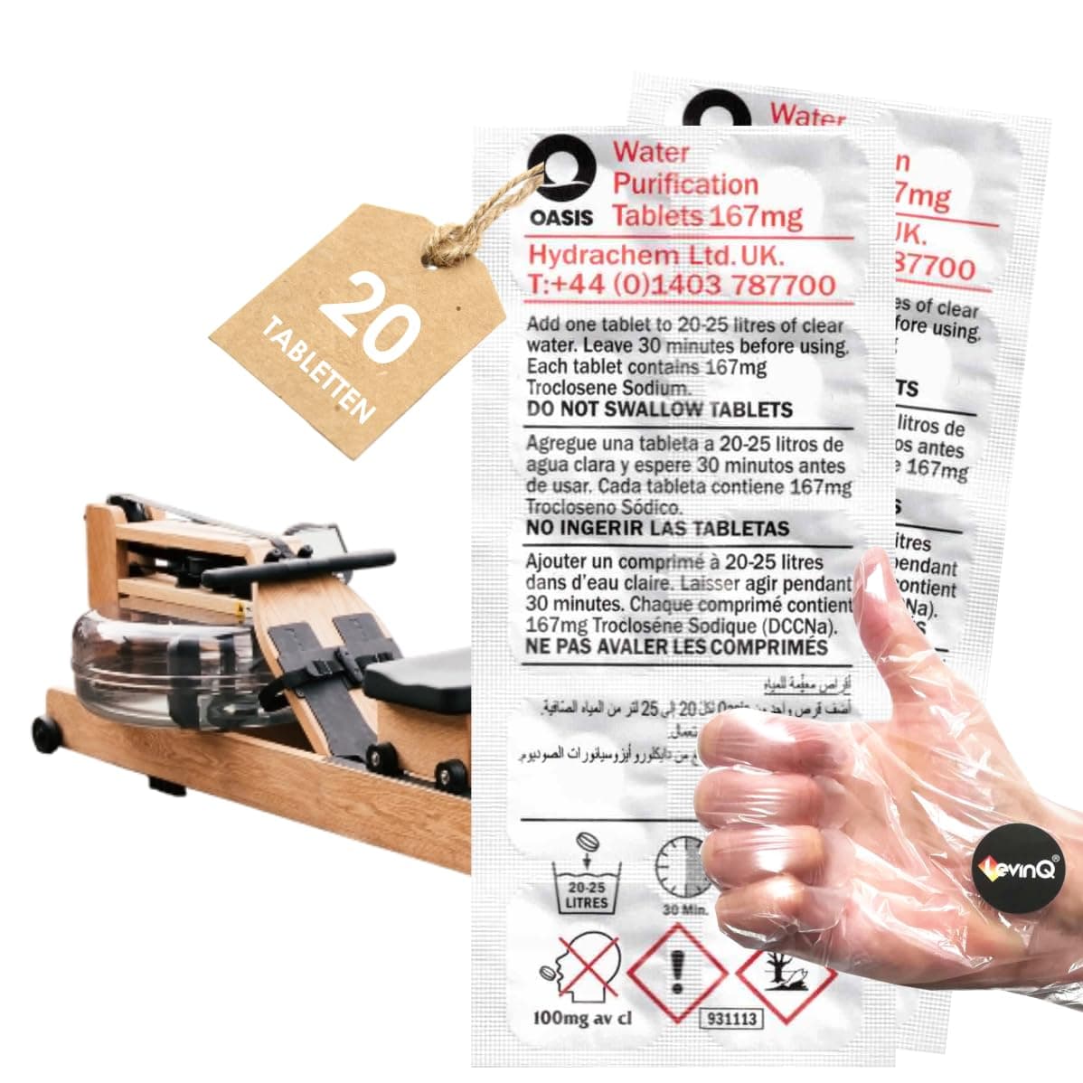 20x Chlortabletten geeignet für Rudergerät mit Wassertank,+ Handschuhe wie Waterrower, Skandika, Hammer, Vorteilspack, Gegen Algen, 2 Jahresbedarf, Puritabs Oasis Water Rower chlor Tabletten Angebot bei HelloDeals