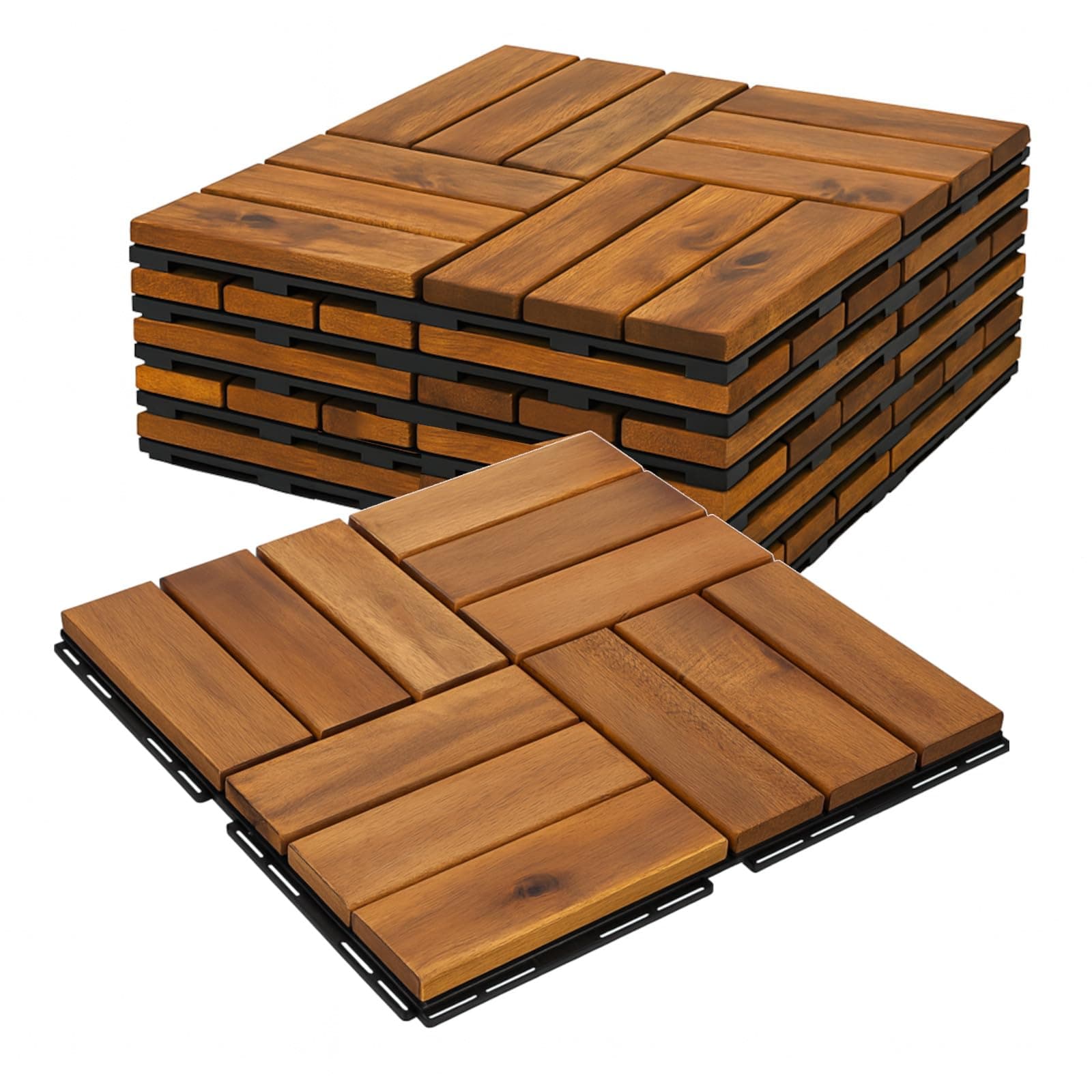 3m² Holzfliesen Terrassenfliesen Holz Fliesen Mosaik 30x30 cm - 33 STK Balkonfliesen wetterfest aus Akazienholz mit Klicksystem für Terrasse Balkon Stecksystem 3m² (33 Stück) Angebot bei HelloDeals