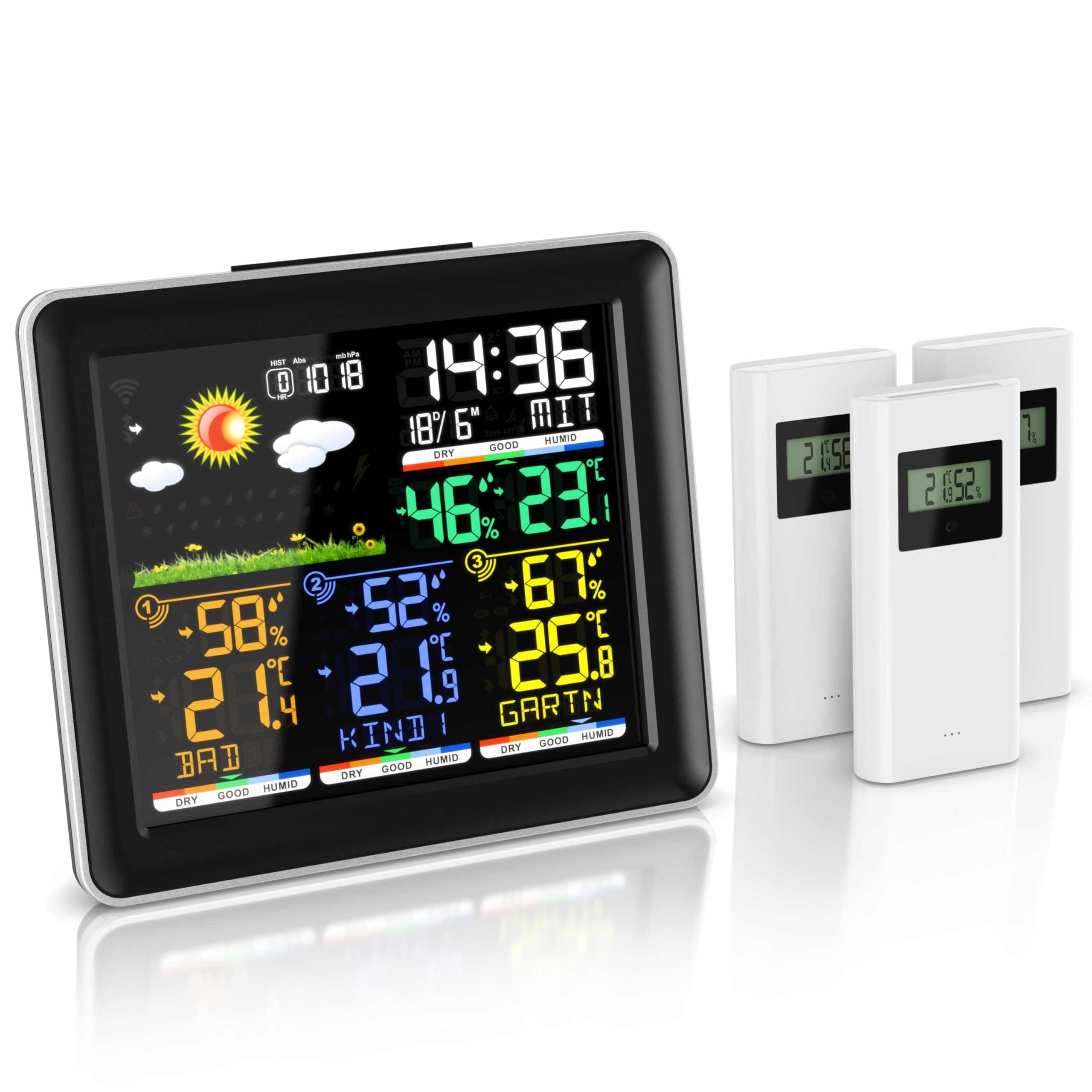 Brandson - Wetterstation Funk mit Außensensor - Farbdisplay - DCF Empfangssignal Funkuhr - Innen und Außentemperatur - Wettervorhersage - Temperatur Luftfeuchtigkeit Luftdruck - 3 x Außensensor Angebot bei HelloDeals