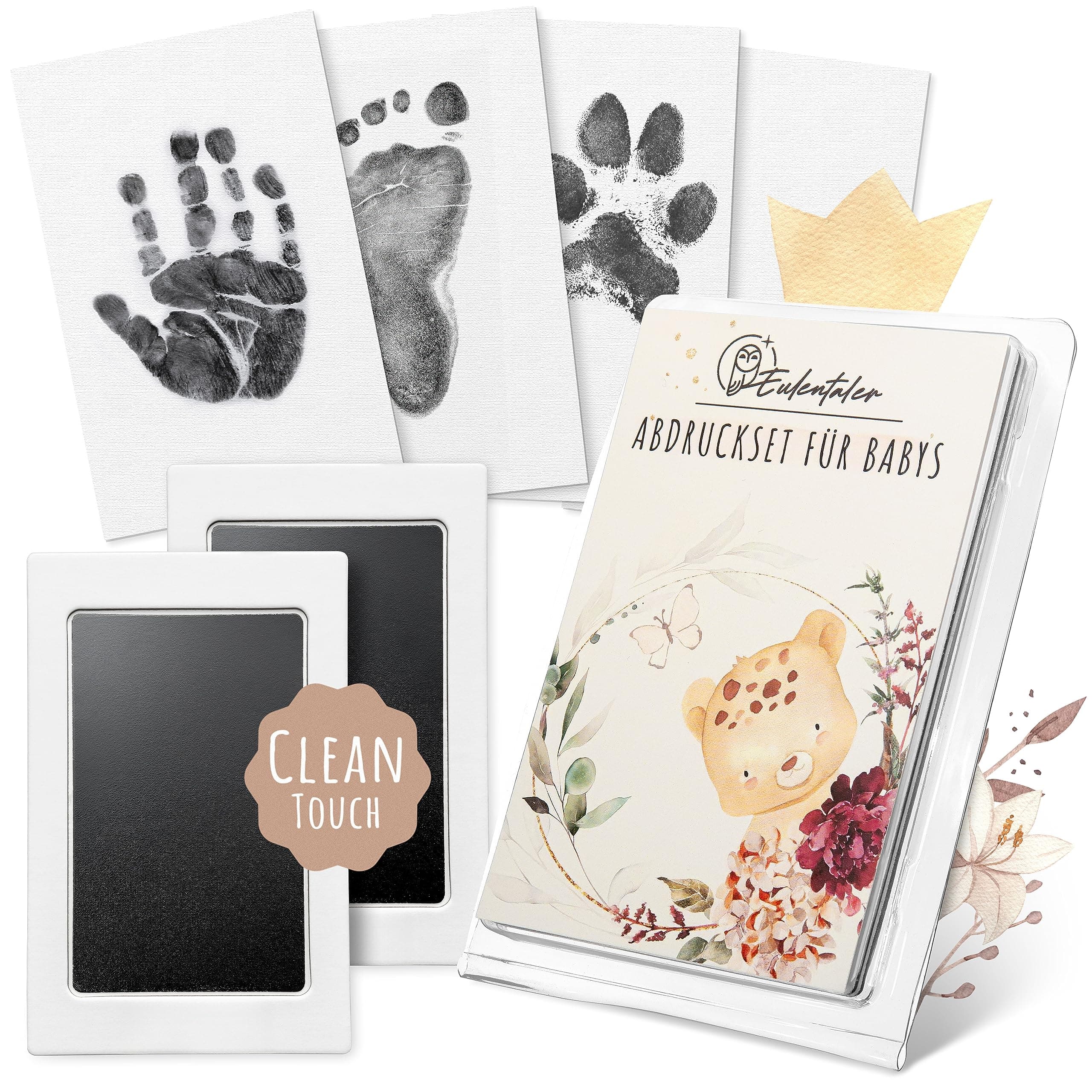 EULENTALER ® Das Baby Abdruckset I 0-6 Monate I Von Pädagogen empfohlen I Für Handabdruck, Fußabdruck & Pfotenabdruck I inkl. 2 Stempelkissen & 4 Abdruckkarten I Geschenk zur Geburt Klein (0-6 Monate) Angebot bei HelloDeals