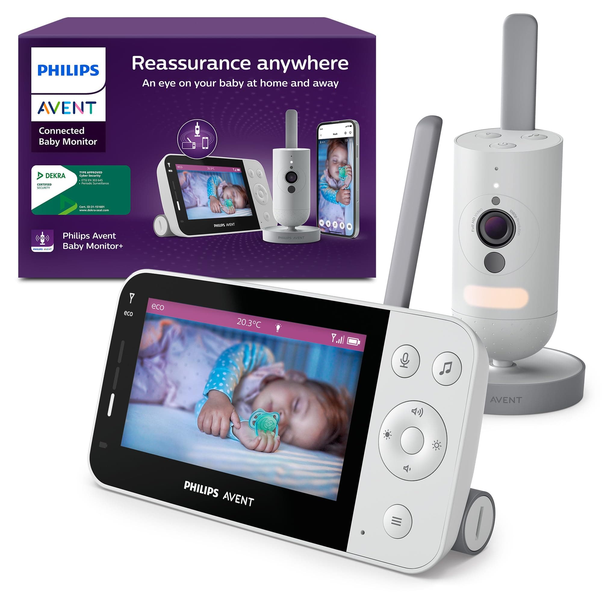 Philips AVENT Philips Connected Videophone mit WLAN, hochwertiger HD-Kamera, Infrarot-Nachtsichtfunktion, Schrei-Erkennung, Gegensprechfunktion, DEKRA Zertifiziert privat und sicher, SCD951/26 Angebot bei HelloDeals