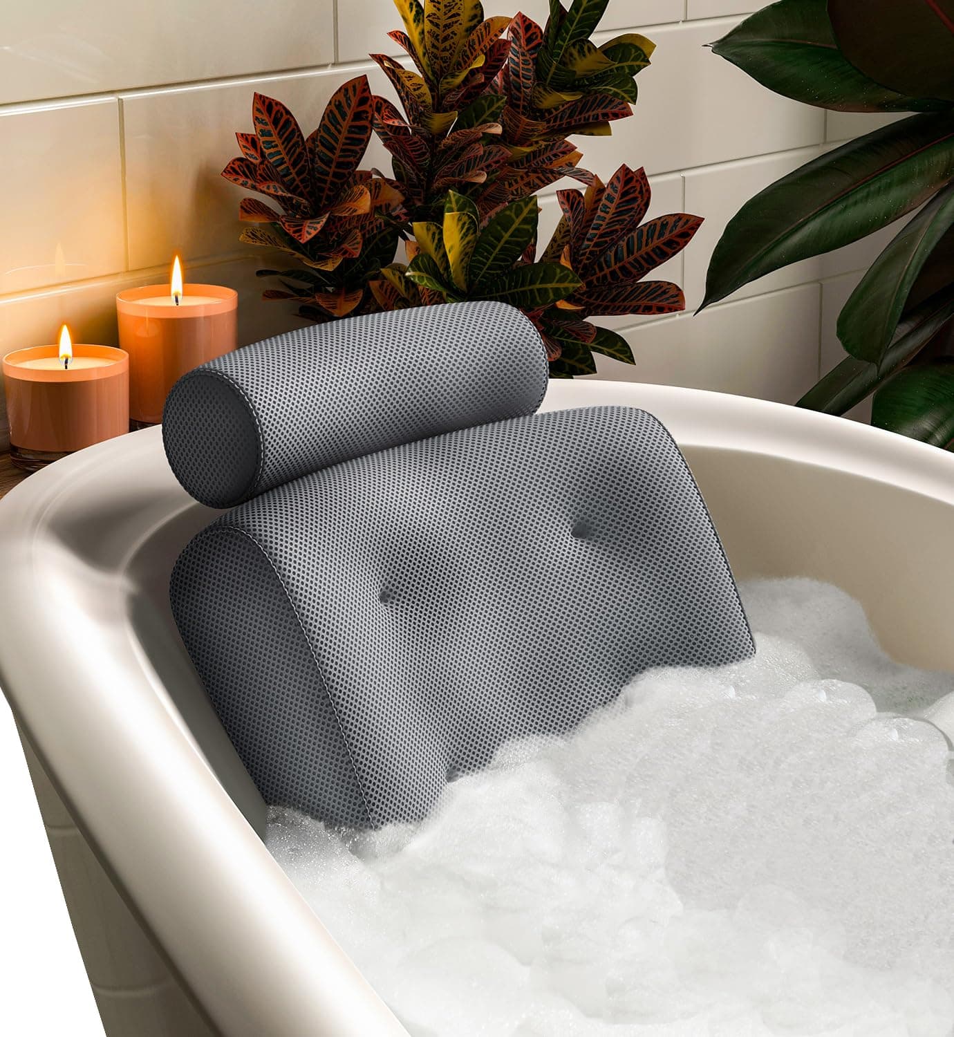 Badewannenkissen für Rücken & Nacken – Luxuriöses Badekissen mit Saugnäpfen, Atmungsaktiv & Schnell Trocknend – Whirlpool Zubehör, Sprudelmatte Badewanne, Kissen Badewanne Grau Angebot bei HelloDeals