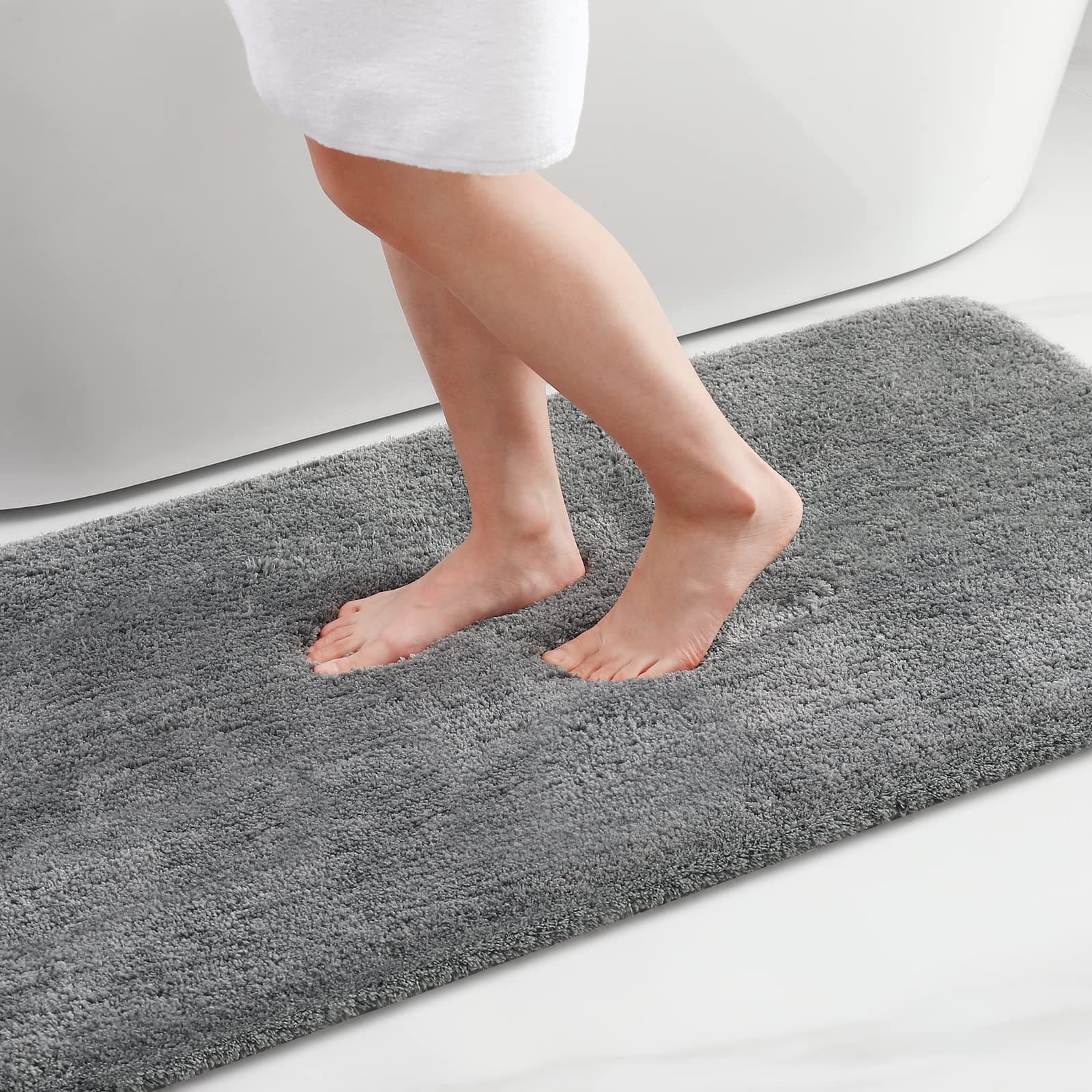 Homaxy Badezimmerteppich rutschfest Waschbar Badematte Weich Flauschig Badteppich Shaggy Hochflor Mikrofaser Badvorleger – 41 x 61 cm, Grau 41 x 61 cm (Rechteckig) Grau Angebot bei HelloDeals