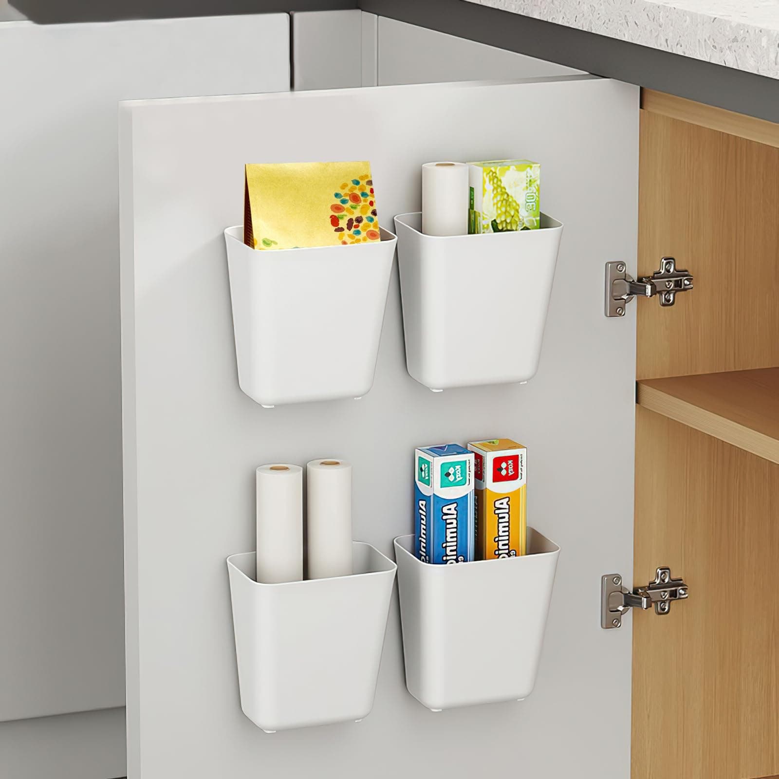 4 Stück Selbstklebende wandmontierte Aufbewahrungsbox,Küchenschranktür Aufbewahrungsbox,Badezimmer Organizer,für Schrank,Badezimmer,Kühlschrank Kleine Gegenstände Organizer Aufbewahrungsbox Angebot bei HelloDeals