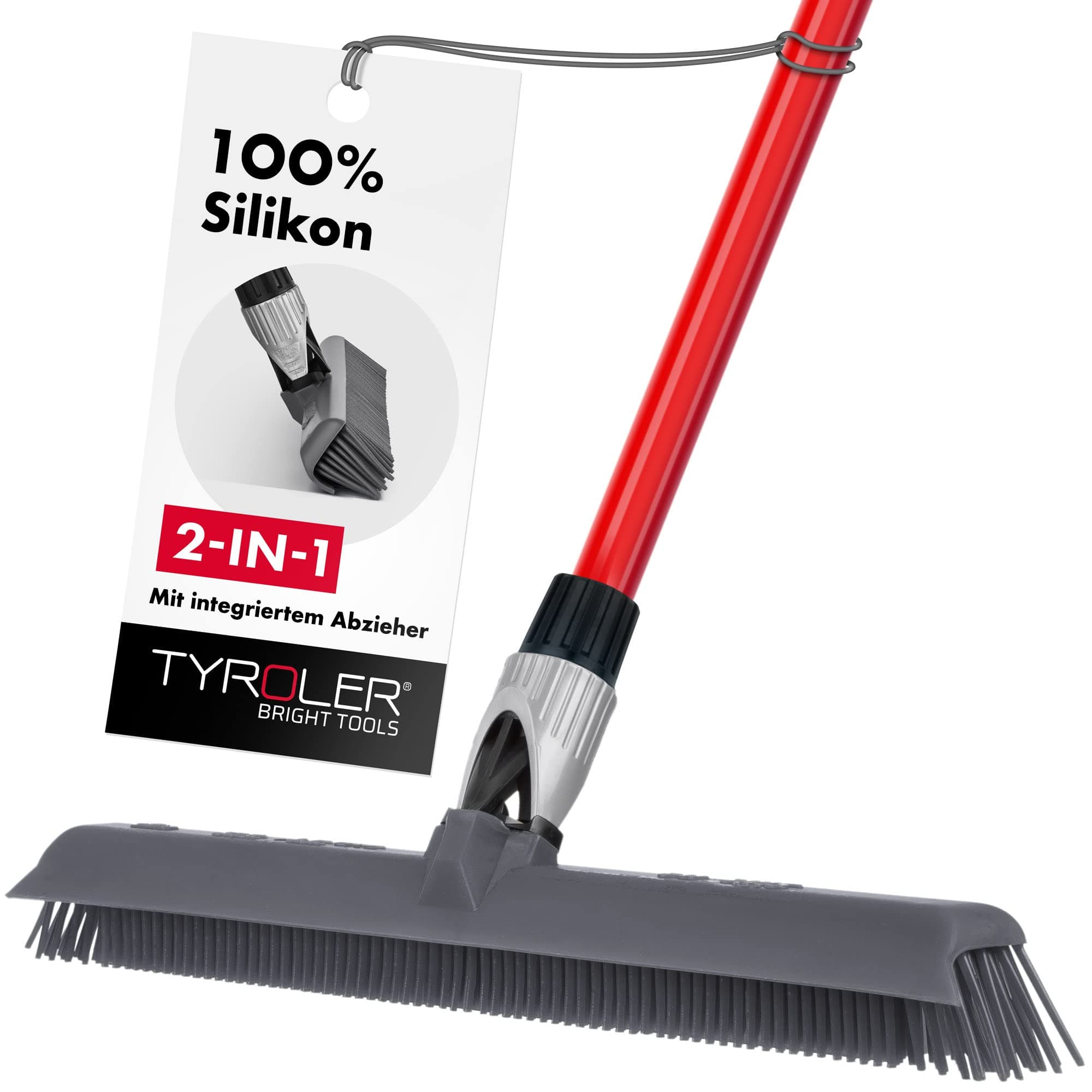 Tyroler Silikon Besen & Bodenabzieher | Kehrbesen-Kopf aus 100% Silikon 41 cm | Besen mit Stiel und 140 cm Anti-Rost-Griff | Silikonbesen mit Stiel | Gummibesen mit Stiel | Gummibesen Tierhaare Angebot bei HelloDeals