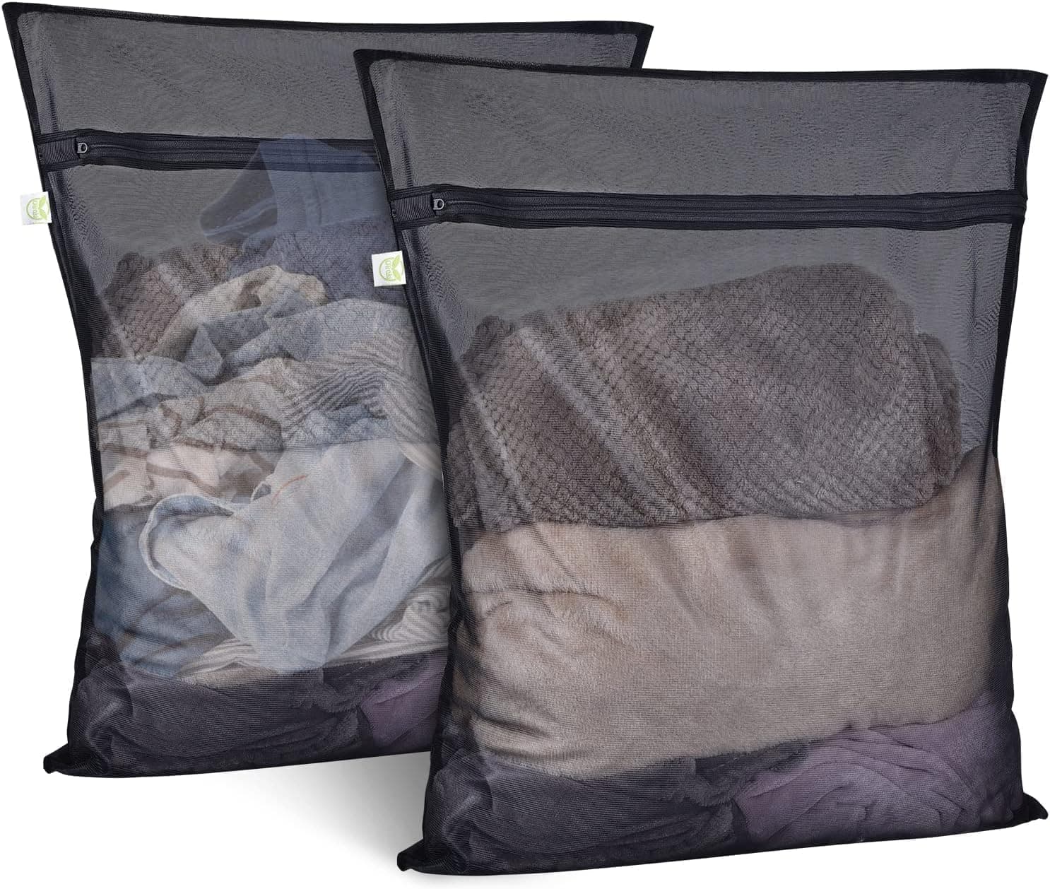 OTraki 2 Stück Wäschesack Groß, 40x50 CM Wäschenetz Groß, Wäschenetz mit Reißverschluss für Waschmaschine, Wiederverwendbare Wäschebeutel Reise für Unterwäsche Schmutzwäsche Socken, Schwarz 40X50CM Angebot bei HelloDeals