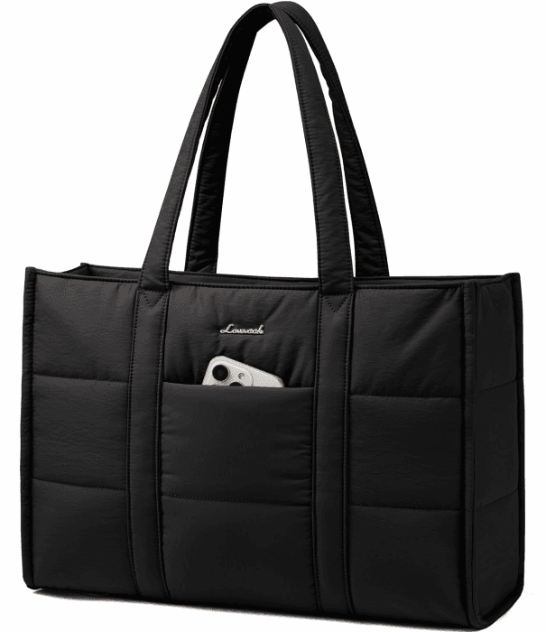 LOVEVOOK Handtasche Damen Groß, Puffer Laptoptasche 15,6 Zoll Shopper Tasche Arbeitstasche Aktentasche, Tote Bag Women Handbag Lehrertasche Schultasche Schultertasche für Uni Business Schule, Schwarz 15,6 Zoll Schwarz Angebot bei HelloDeals