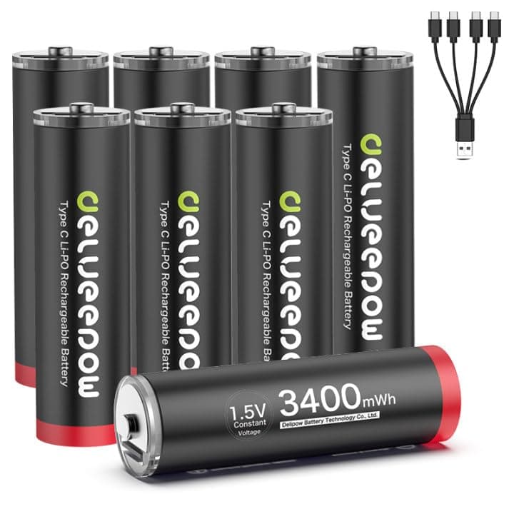 USB-C AA Akkus Lithium Wiederaufladbare, 1.5V 3400mWh USB Wiederaufladbare AA Batterien mit 4-in-1 USB-C Ladekabel, 1 Stunden Schnellladung, 1500 Zyklus, 8 Stück Angebot bei HelloDeals