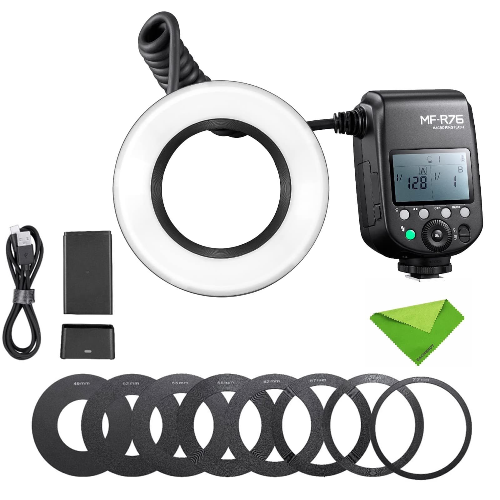GODOX MF-R76 Makro-LED-Ringblitz Speedlite 76 Ws 660 Blitze mit voller Leistung Dual-Blitzröhren Leistungsanpassung 1/128 bis 1/1 10 Stufen des Leistungsverhältnisses für Canon Sony Fuji Olympus Angebot bei HelloDeals