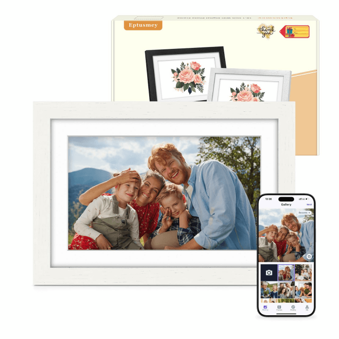 Digitaler Bilderrahmen WLAN 10.1 Zoll Eichenholz Elektronischer Bilderrahmen 32GB, 1280 x 800 HD IPS Touchscreen, Fotos/Videos Sofort über Uhale APP Teilen, Geschenk für Männer und Frauen A-Weiß Eichenholz 10,1 Zoll Angebot bei HelloDeals