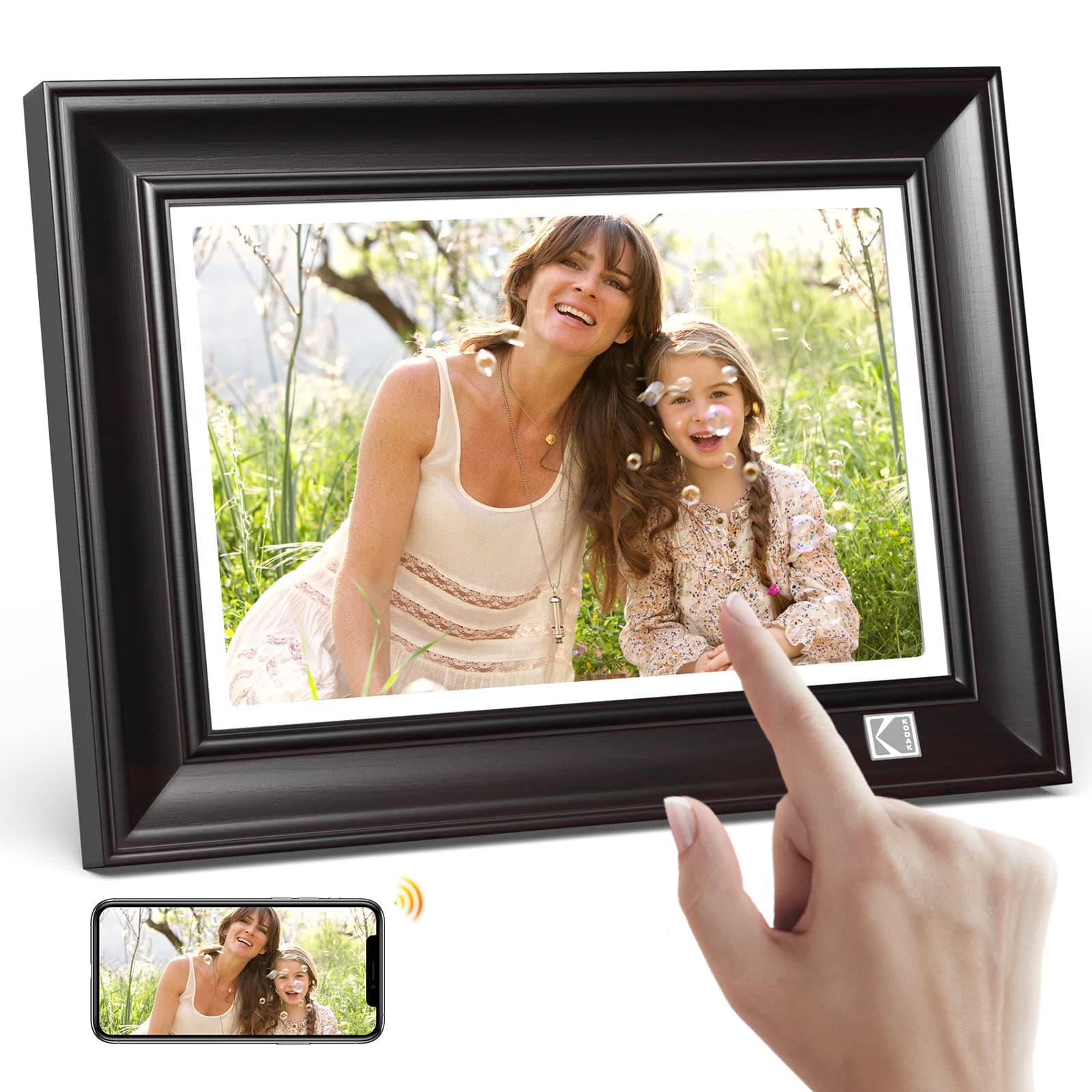 KODAK Digitaler Bilderrahmen WLAN, Hölz Digitale Fotorahmen 10 zoll mit FHD 1920*1200 Touchscreen, 32 GB Speicher, Cloud Elektronischer Bilderrahmen Teilen Sie Fotos und Videos mit Familie und Freunde Schwarz, 10 Zoll WiFi Angebot bei HelloDeals