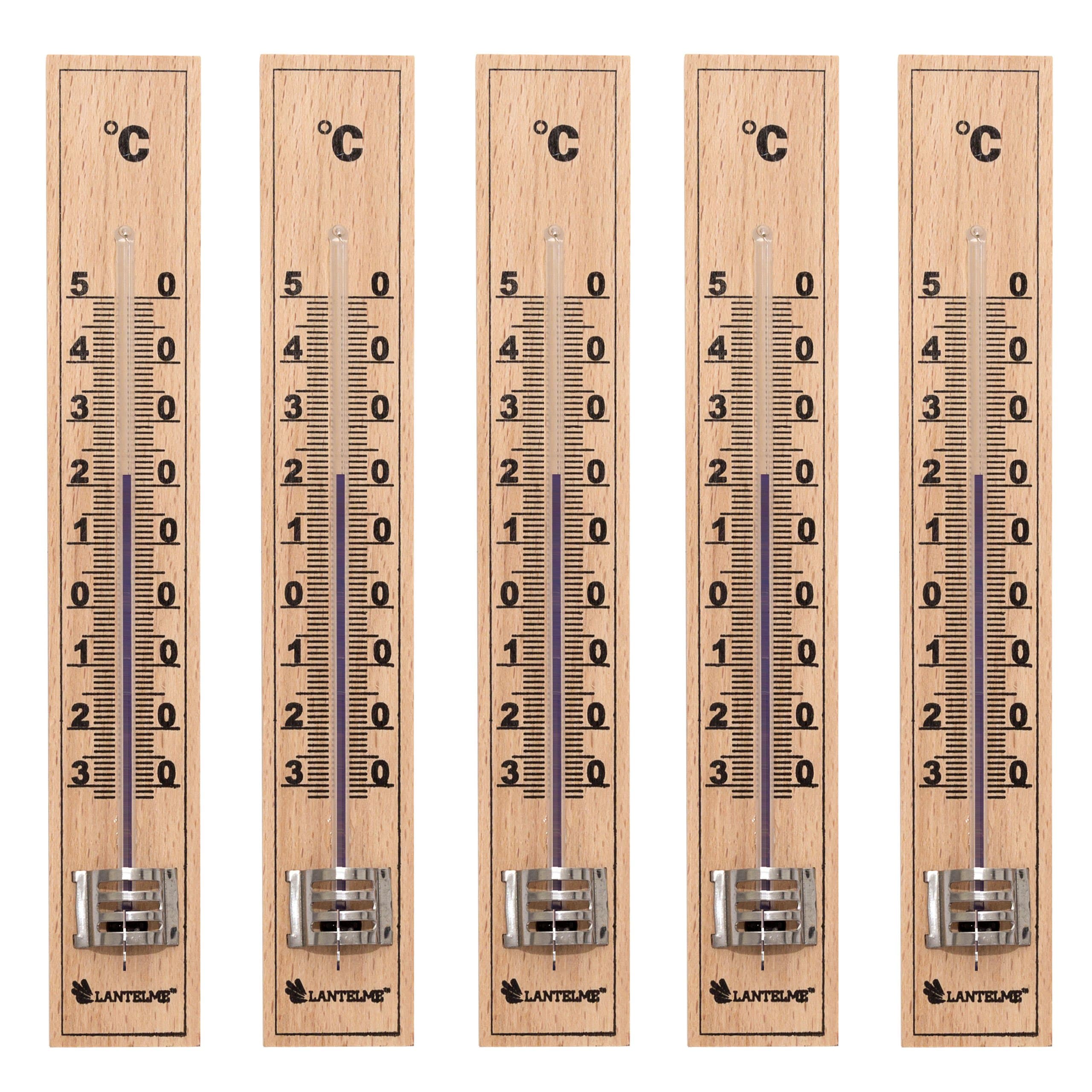 Lantelme 5 Stück Holz Außenthermometer Set 17cm Temperatur -30 bis +50°C Analog | Deutsche Herstellung | Thermometer für Innen Zimmer Außen Garten aus Buchenholz | Gartenthermometer (5) Angebot bei HelloDeals