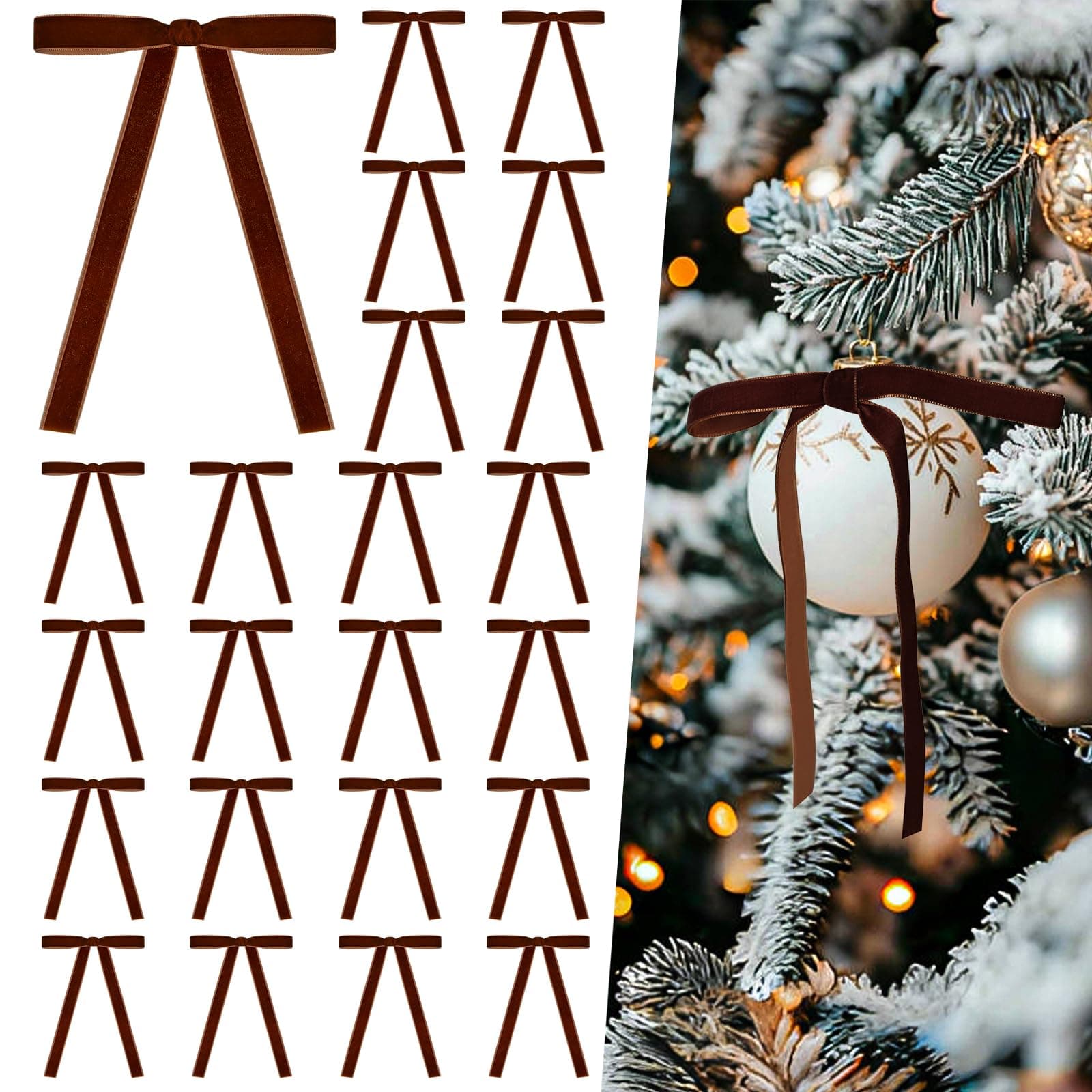 24 Stück Samt Bügen für Weihnachtsbaum Rustikale Samt Weihnachtsornamente Rustikale Bügen für Tür Girande Kranz Geschenk Party Dekoration (Breite von 1cm, Braun) Braun 12,7 x 17,8 cm, Breite von 1 cm Angebot bei HelloDeals
