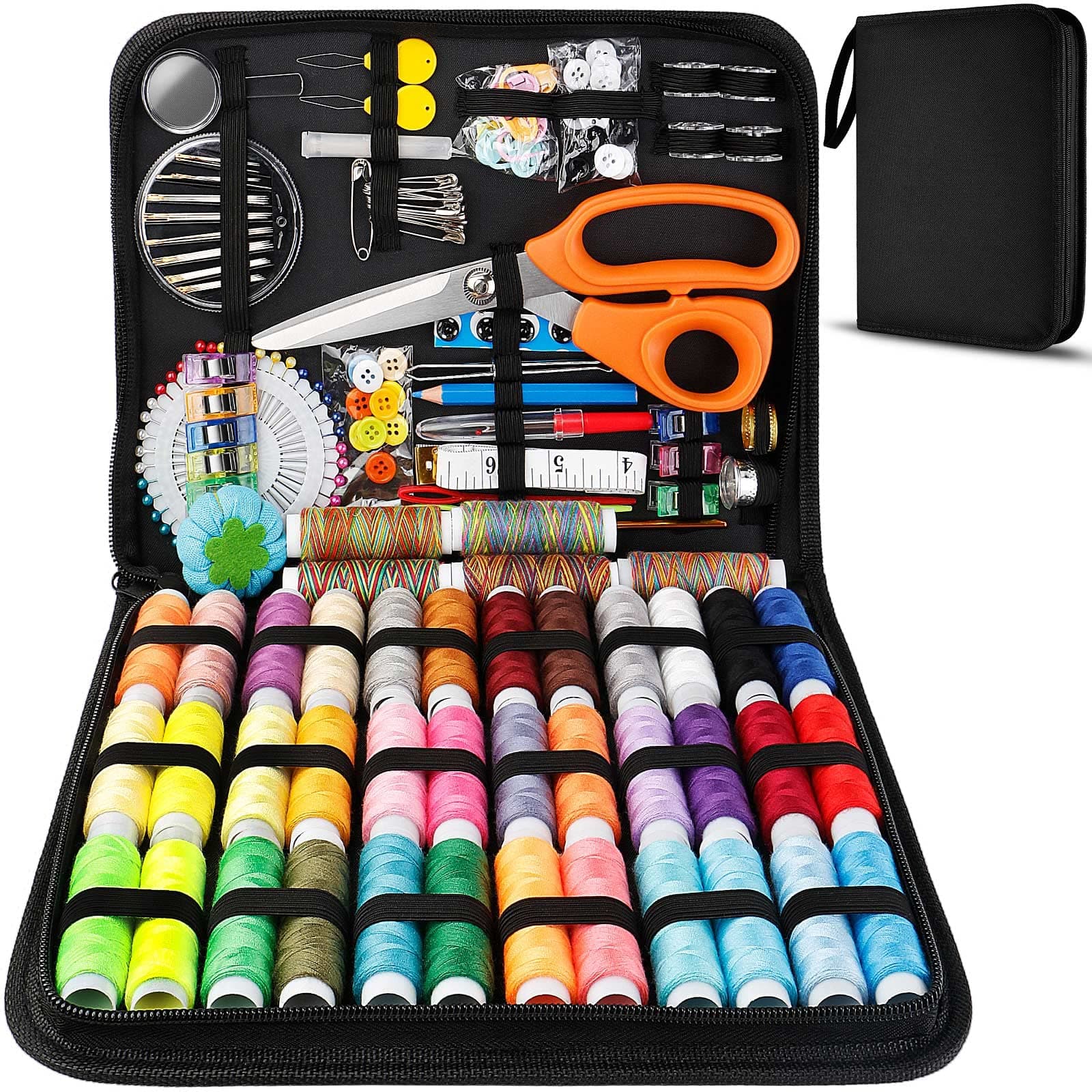 MARQUEEN Professionelles großes Nähset, 200 hochwertige Nähzubehör, inklusive Schneiderschere, 41 XL-Garn Spulen und 30 Nadeln, geeignet für Reisende, Erwachsene, Kinder Angebot bei HelloDeals