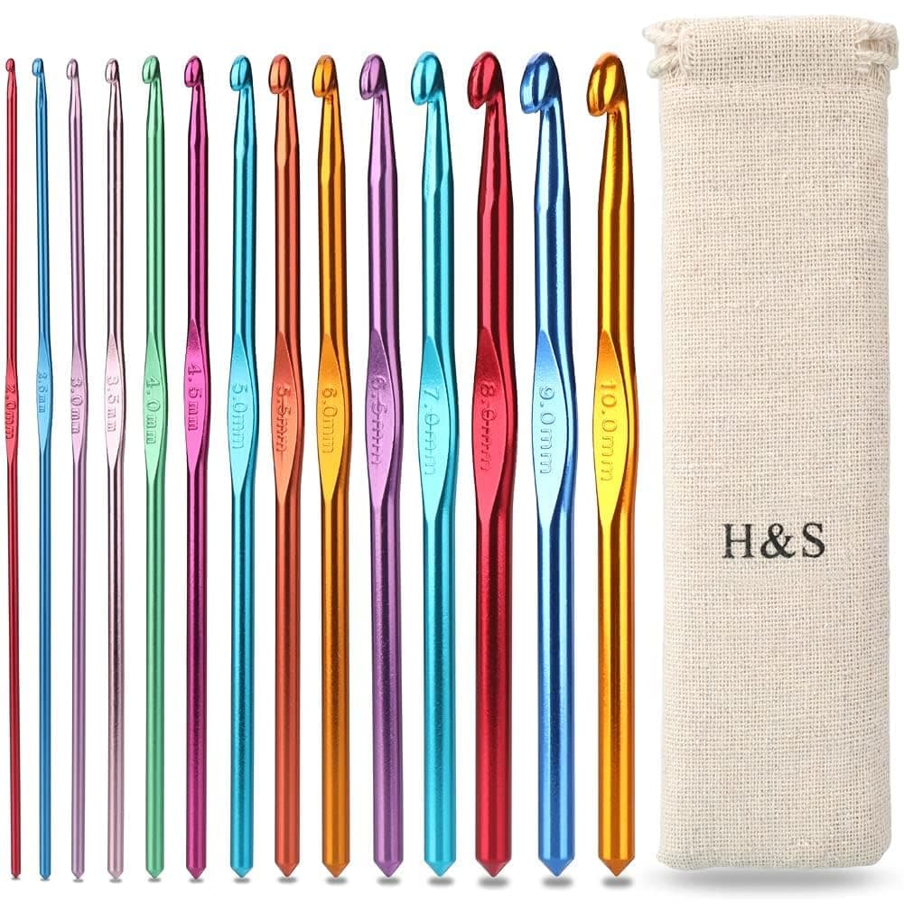 H&S Häkelnadel Set - 14-teilig - Aluminum Häkelset mit Ergonomischen Griff - Häkeln & Stricken auch für Anfänger & Kinder - Mit Kostenlosen Häkel Etui - Häckelnadeln - Stricknadeln - Häkelset Angebot bei HelloDeals
