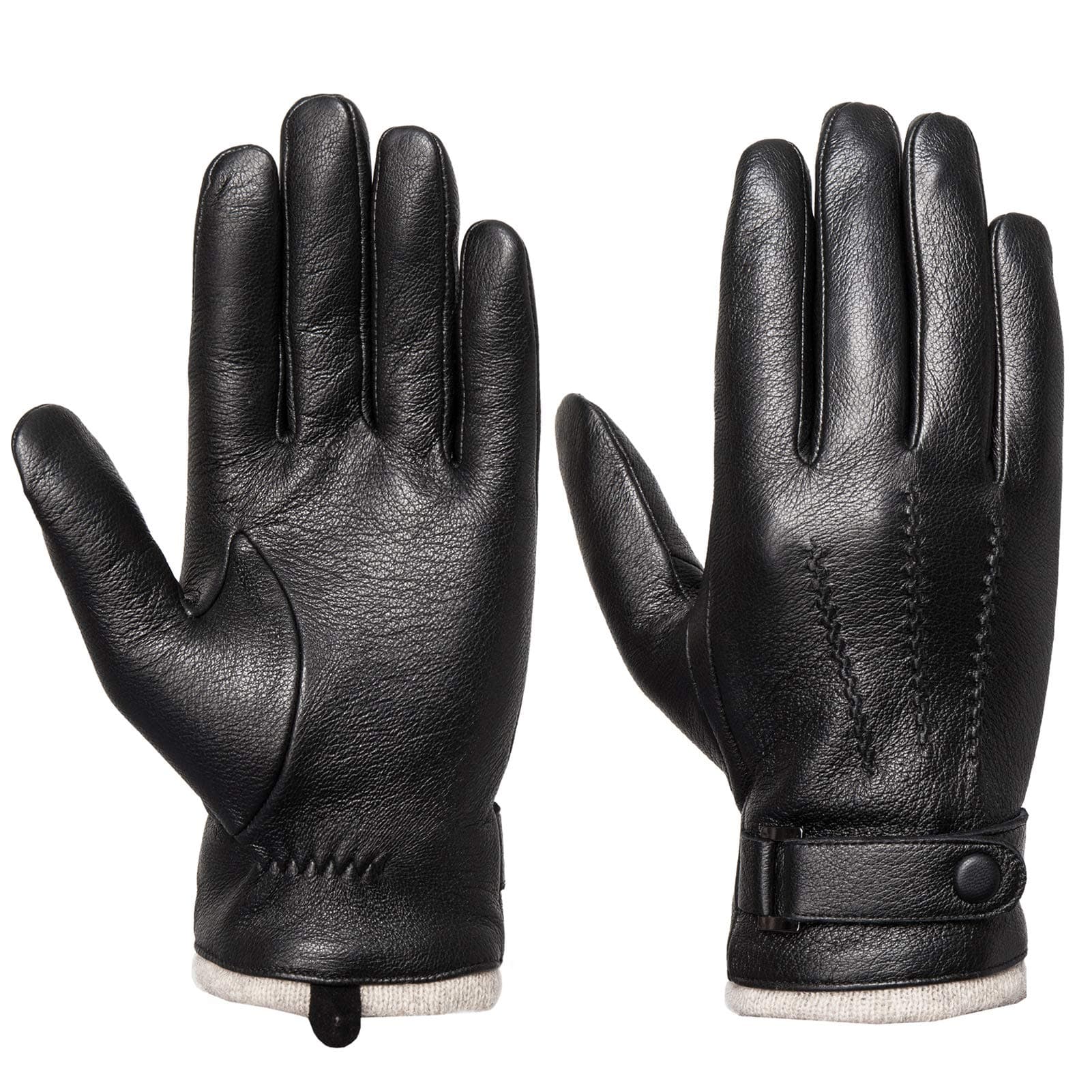Acdyion Herren Lederhandschuhe Echtleder winddicht & wollgefüttert - Touchscreen Handschuhe mit Thermofutter für Stadt, Auto & Spaziergänge | Premium Leder mit Weichfutter Schwarz L Angebot bei HelloDeals